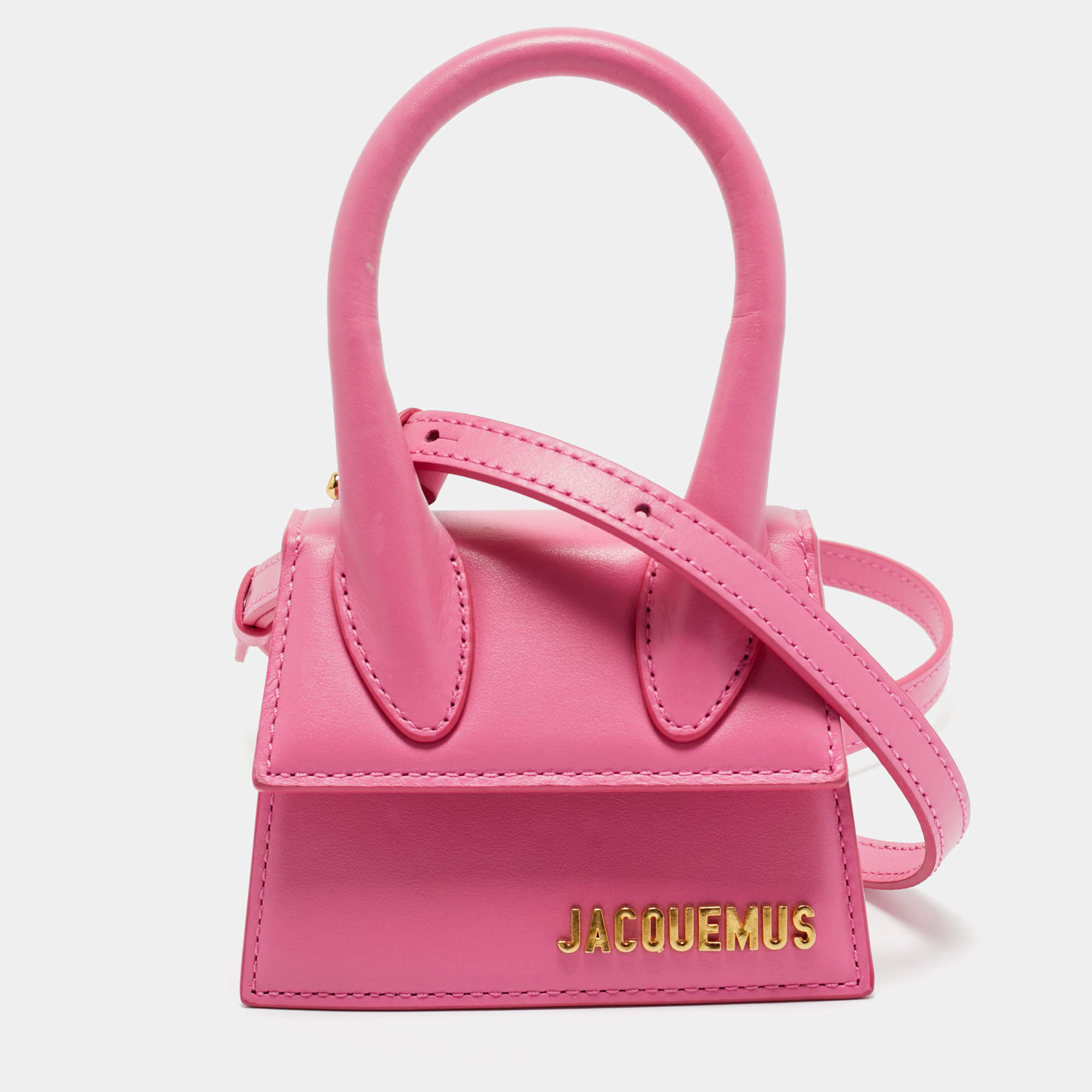 Pre Owned Jacquemus Fuchsia Leather Mini Le Chiquito Top Handle Bag