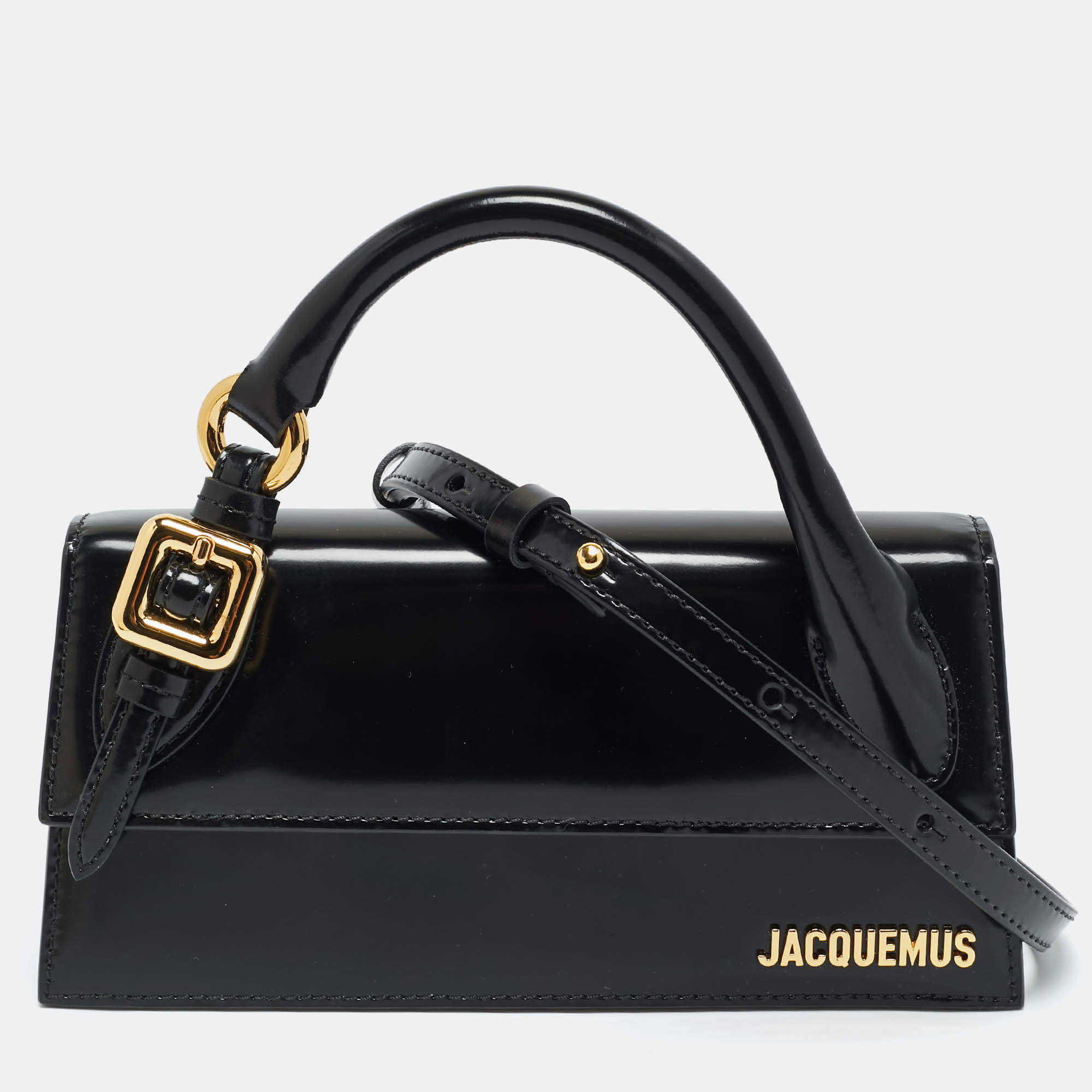 Pre Owned Jacquemus Black Glossy Leather Le Chiquito Long Top Handle Bag