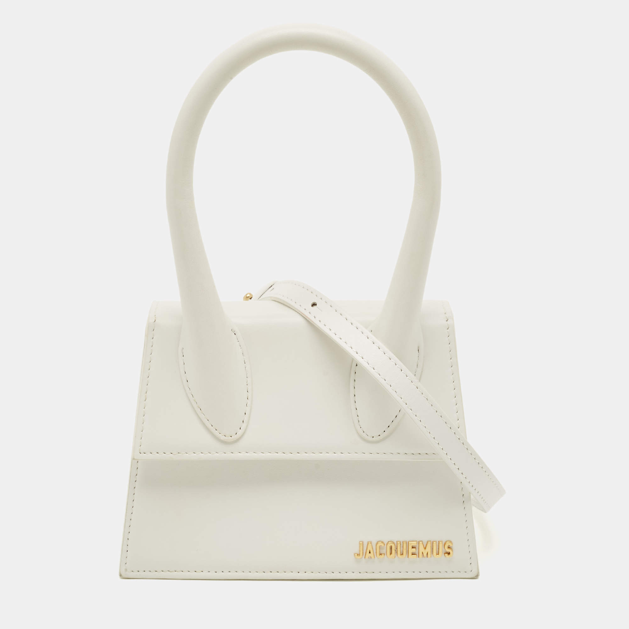 مملوكة مسبقًا حقيبة جاكيموس لُ شِيكيتو موين جلد بلون أبيض بيد علوية