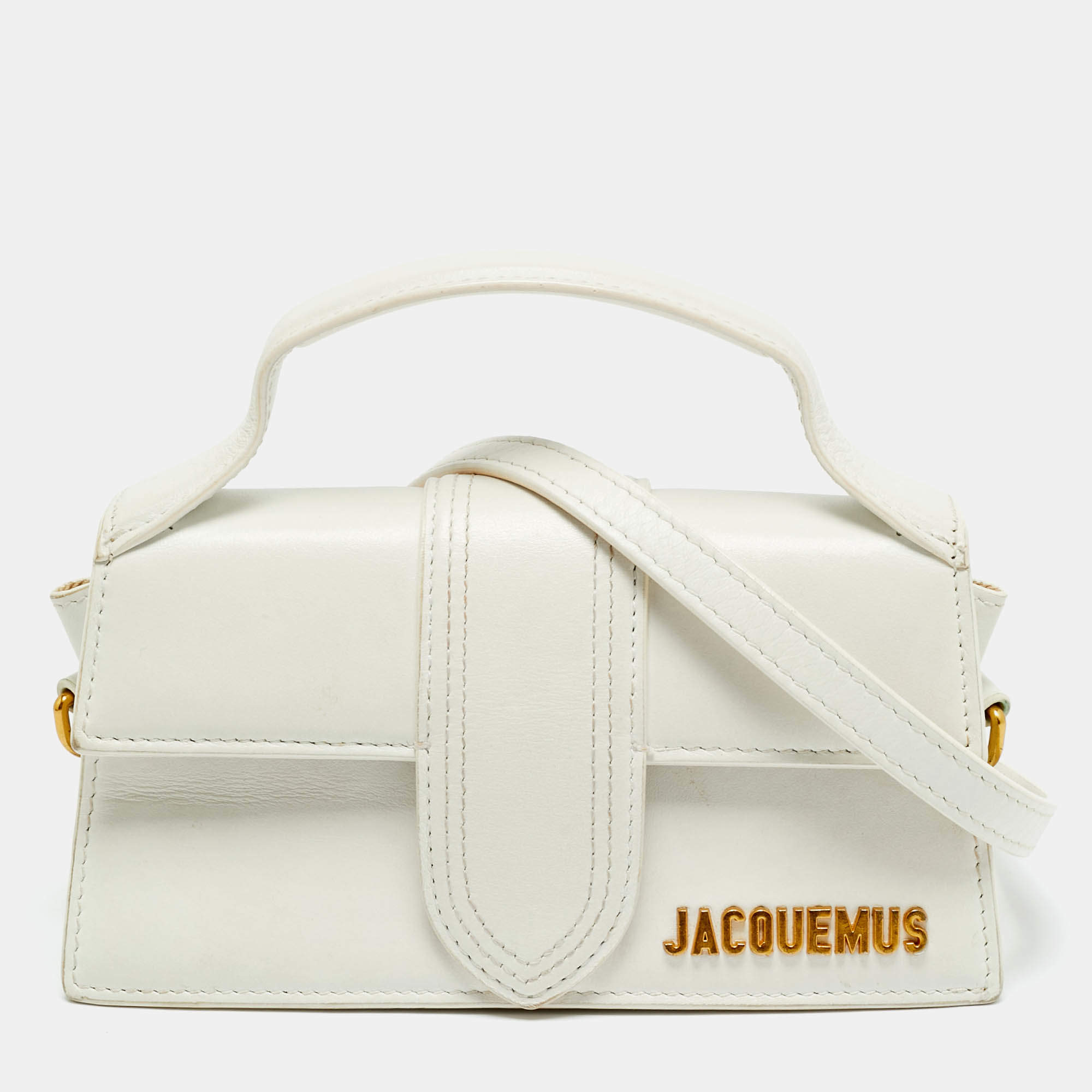 Pre Owned حقيبة جاكيموس ميني لو بامبينو جلد أبيض بمقبض علوي