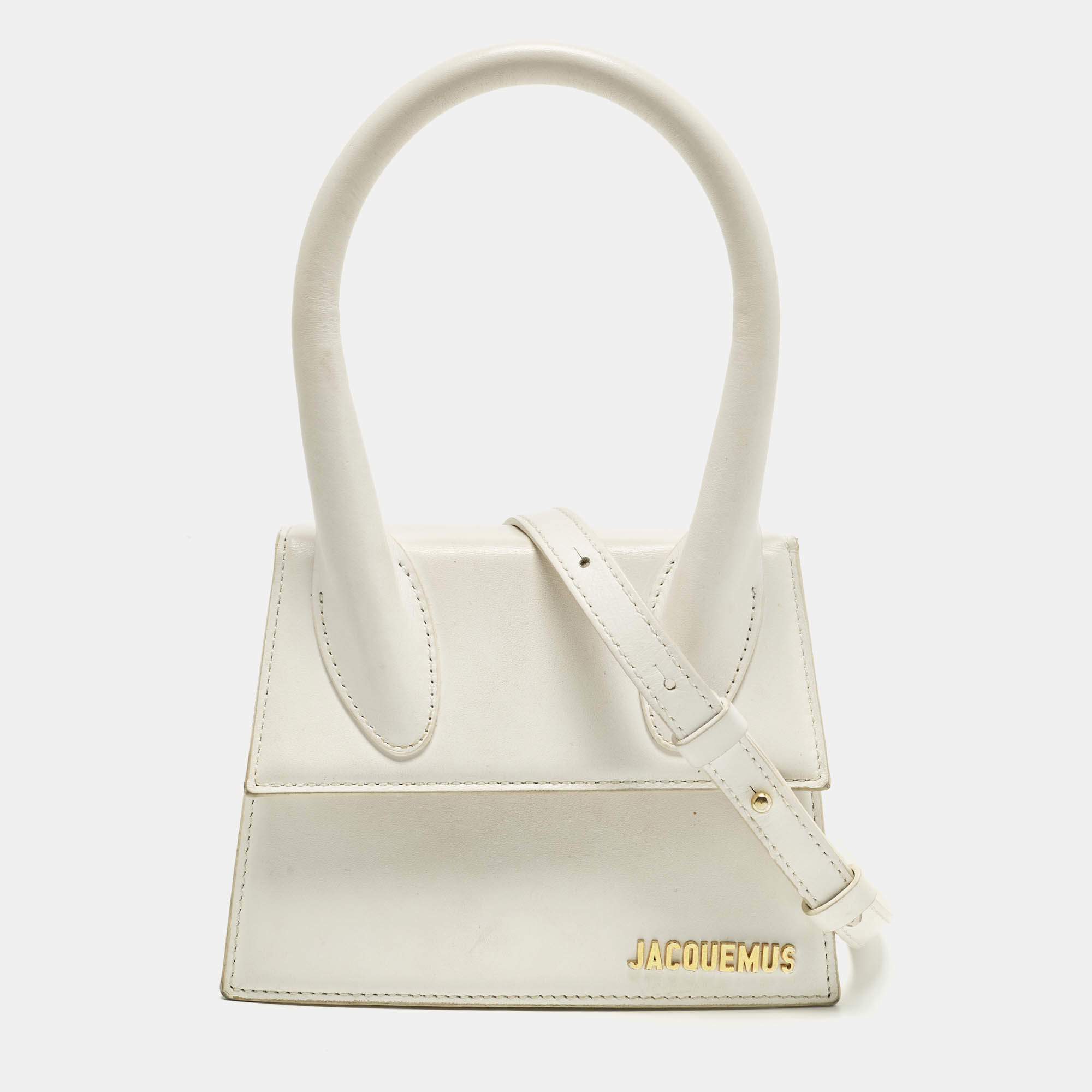 Pre Owned Jacquemus Le Chiquito Moyen White Leather Top Handle Bag