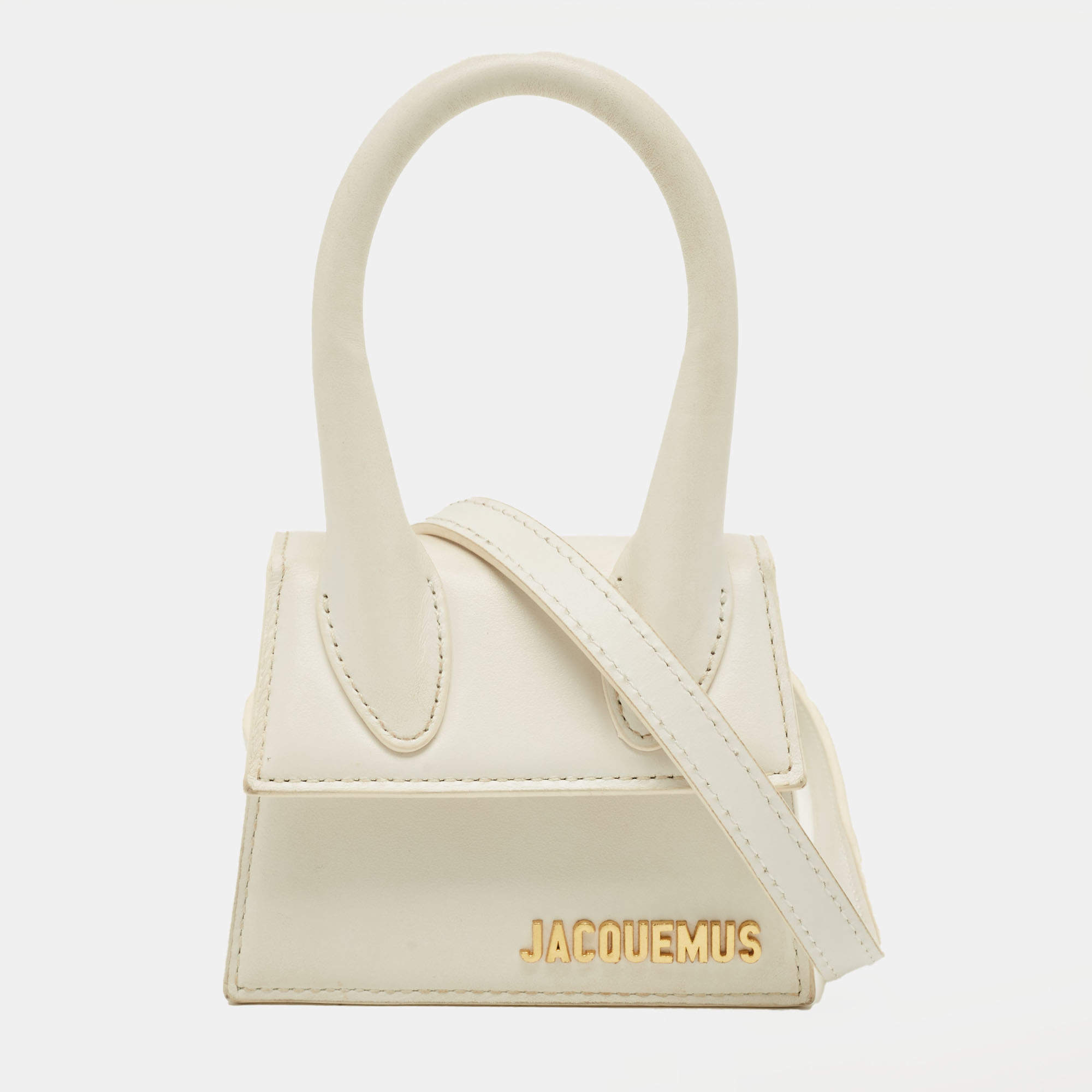 Pre Owned Jacquemus Le Chiquito Mini White Leather Top Handle Bag