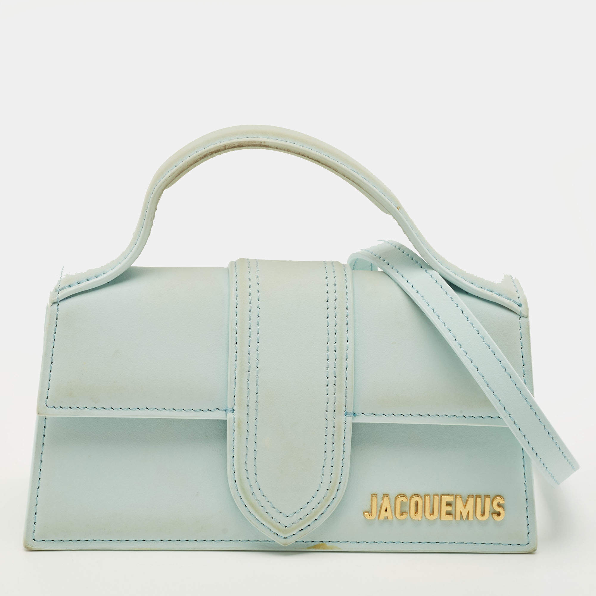 Pre Owned Jacquemus Le Bambino Mini Light Blue Nubuck Leather Top Handle Bag