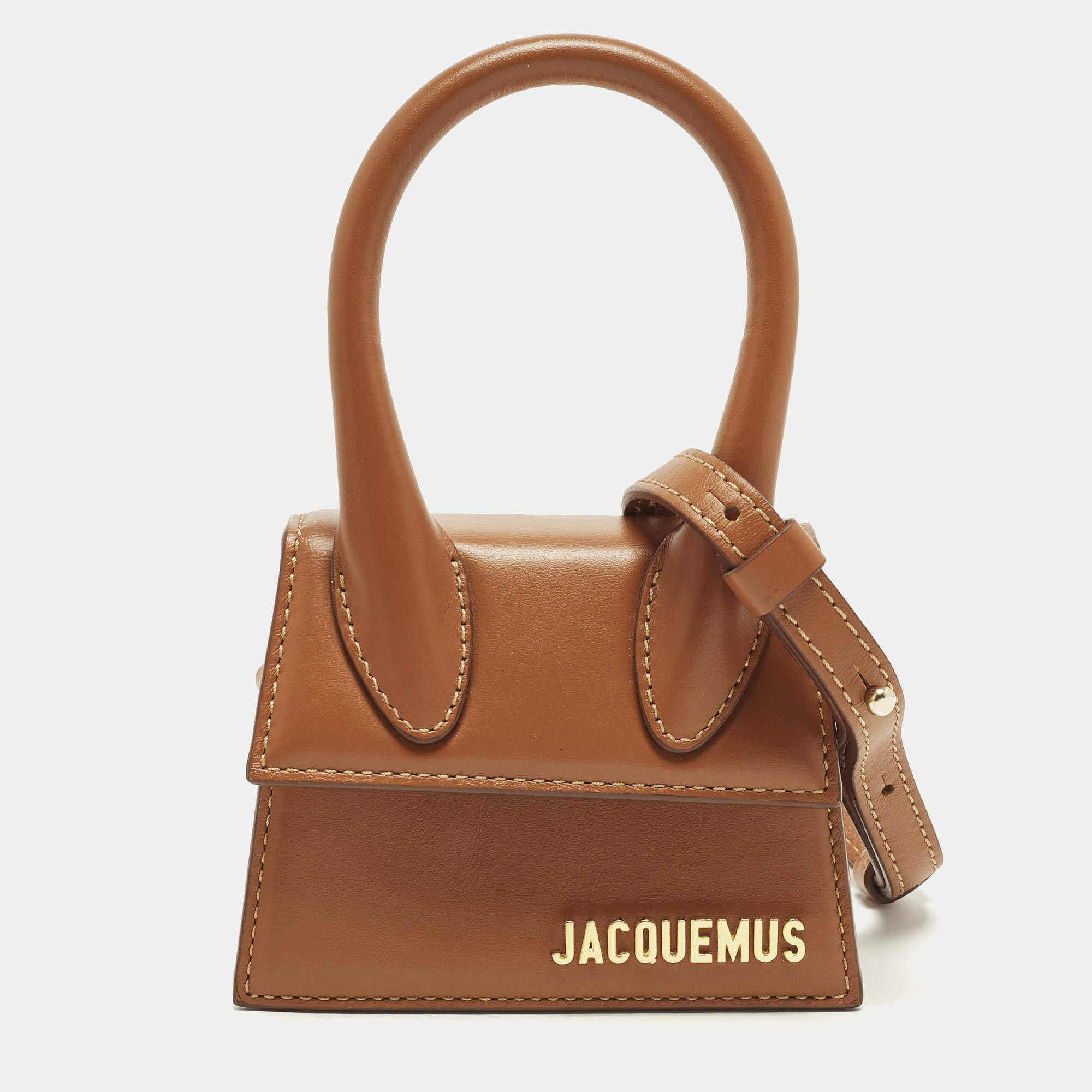 Pre Owned Jacquemus Le Chiquito Mini Brown Leather Top Handle Bag