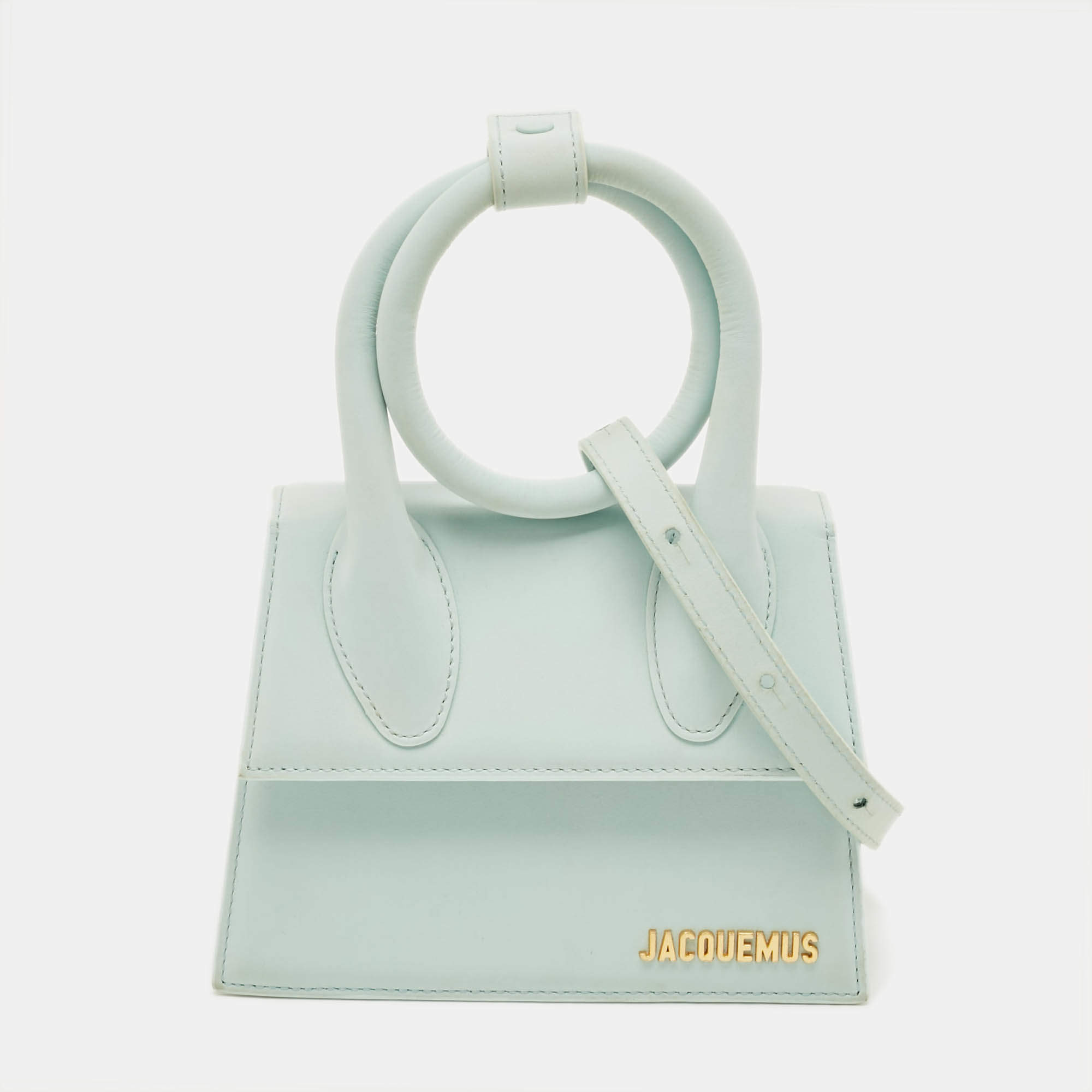 Pre Owned Jacquemus Le Chiquito Noeud Light Blue Nubuck Leather Top Handle Bag