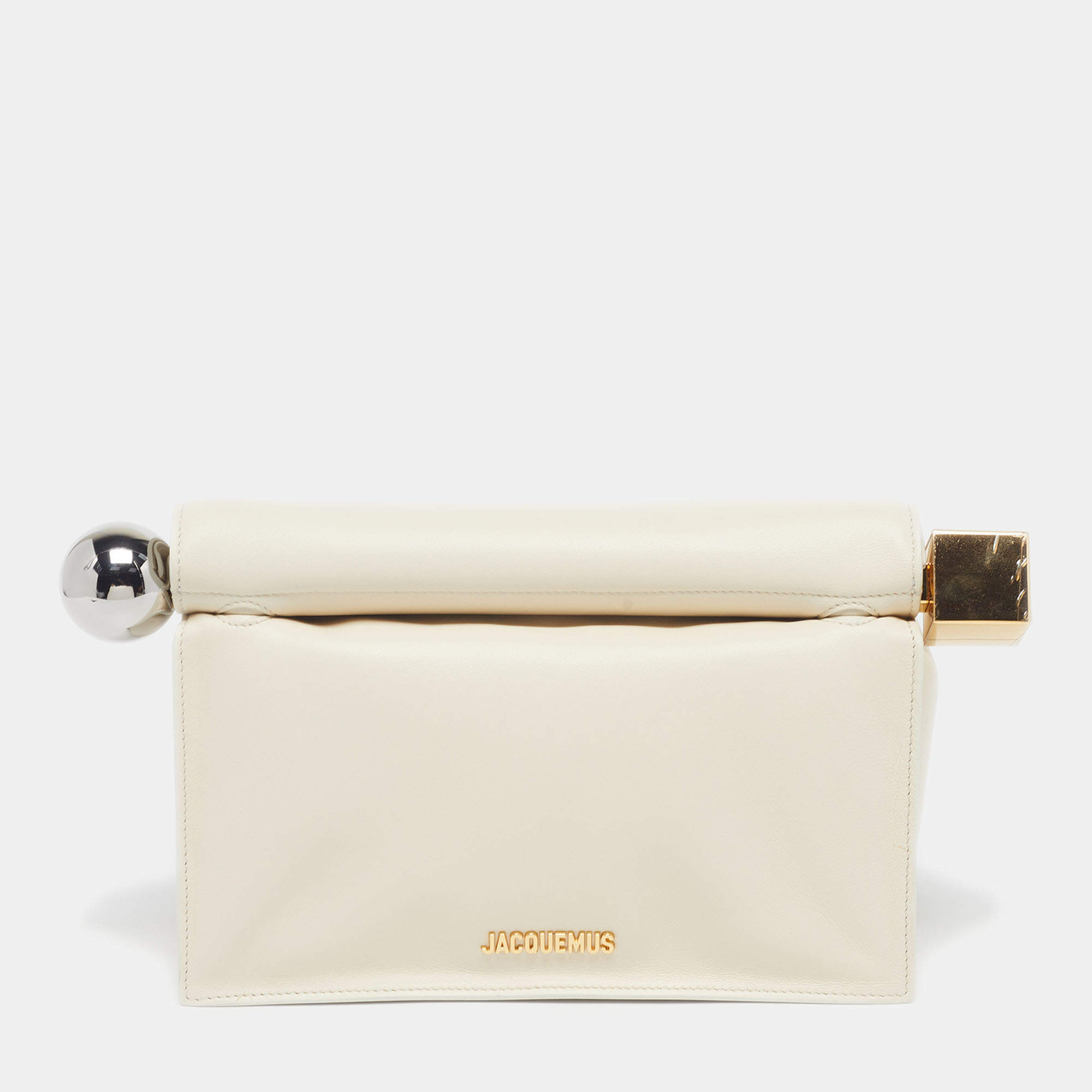 Pre Owned Jacquemus La Rond Carré Ivory Leather Pochette