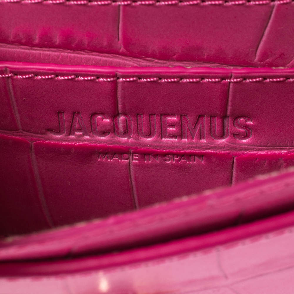 Jacquemus Le Petit Riviera Croc Embo Leather Bag In Fuchsia,pink