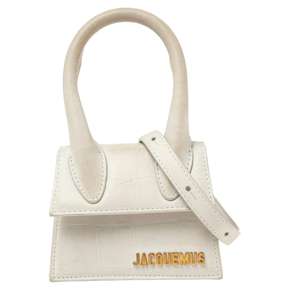 Jacquemus Off White Croc Embossed Leather Le Chiquito Bag
