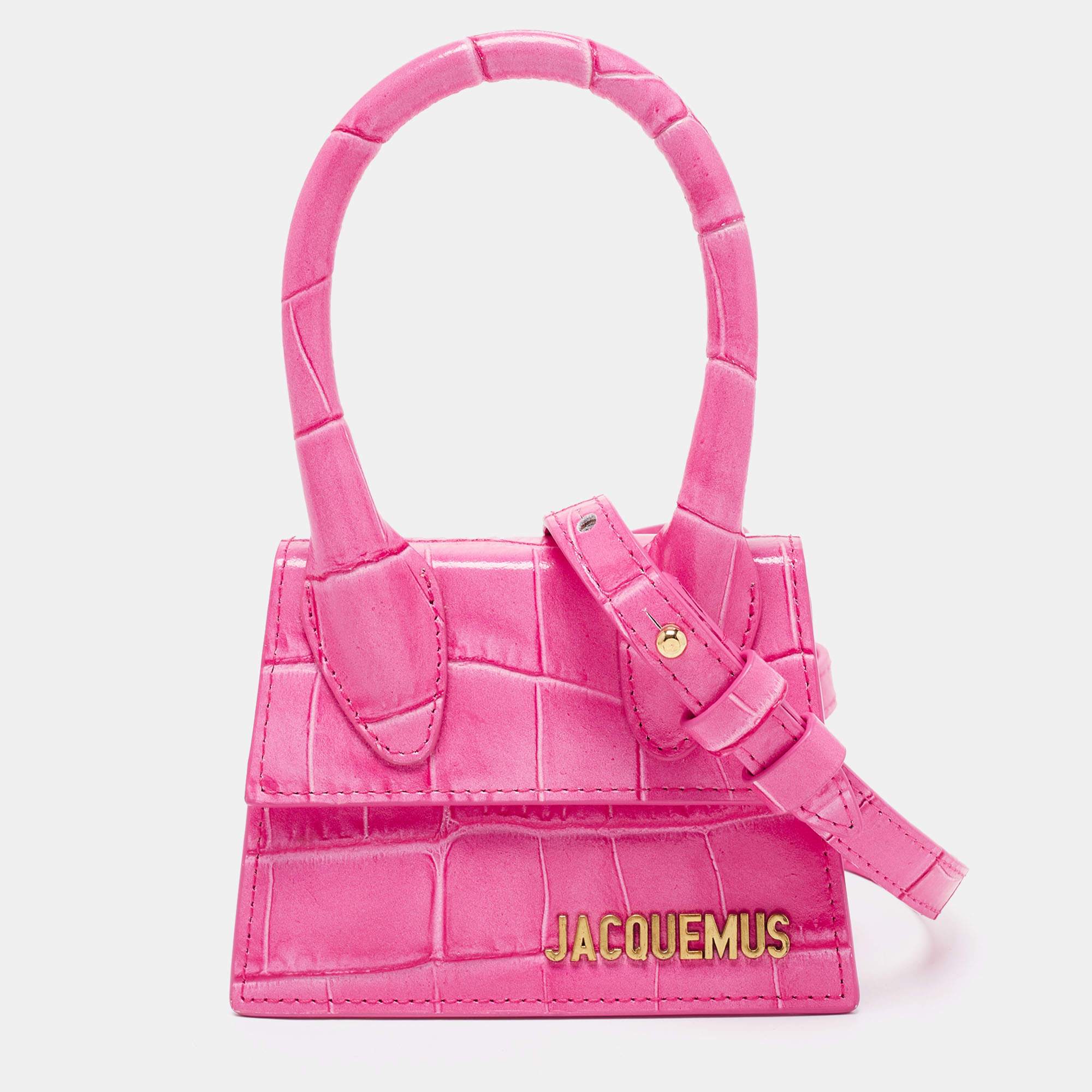 Jacquemus Pink Croc Embossed Leather Le Chiquito Mini Bag