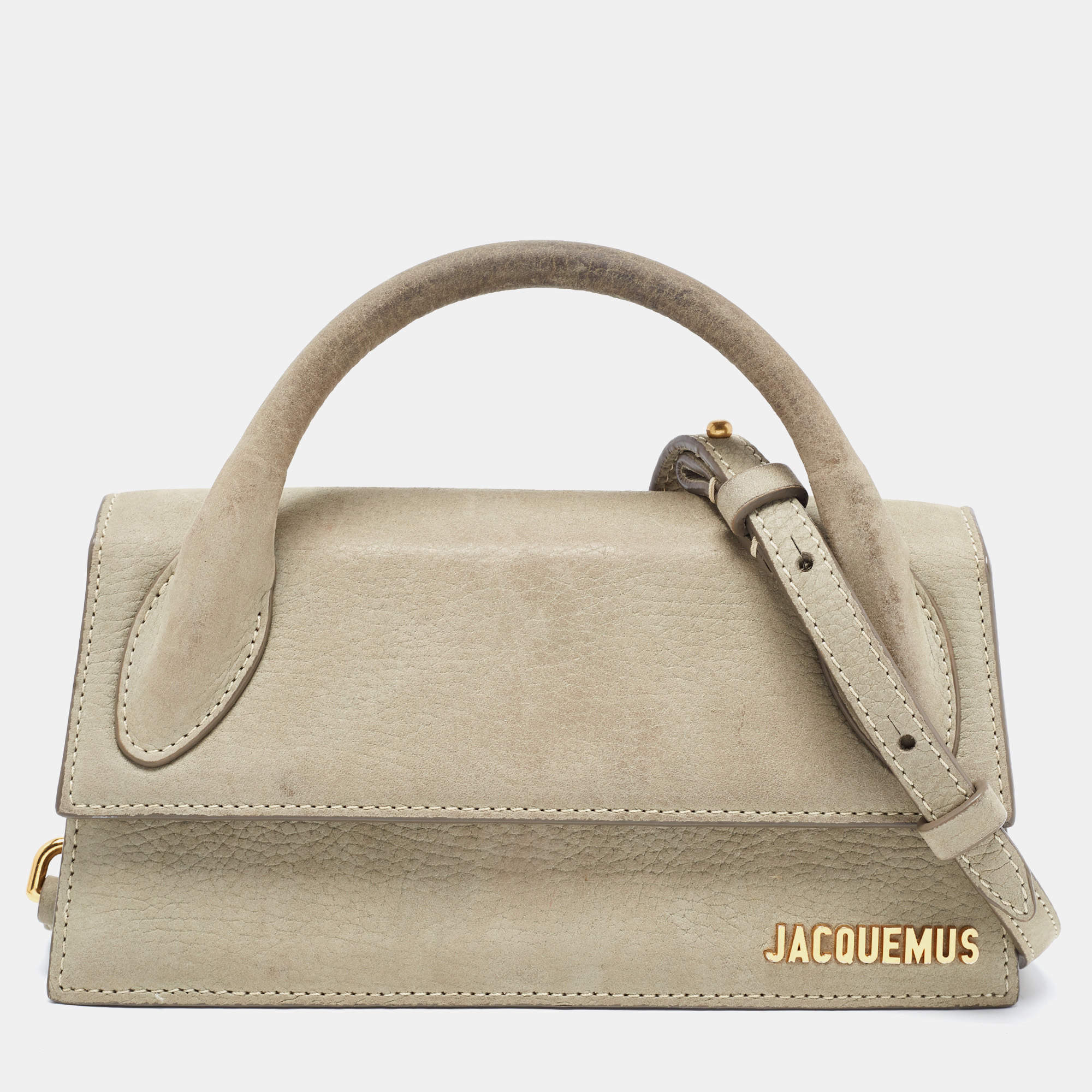 Pre Owned Jacquemus Grey Nubuck Leather Le Chiquito Top Handle Bag.