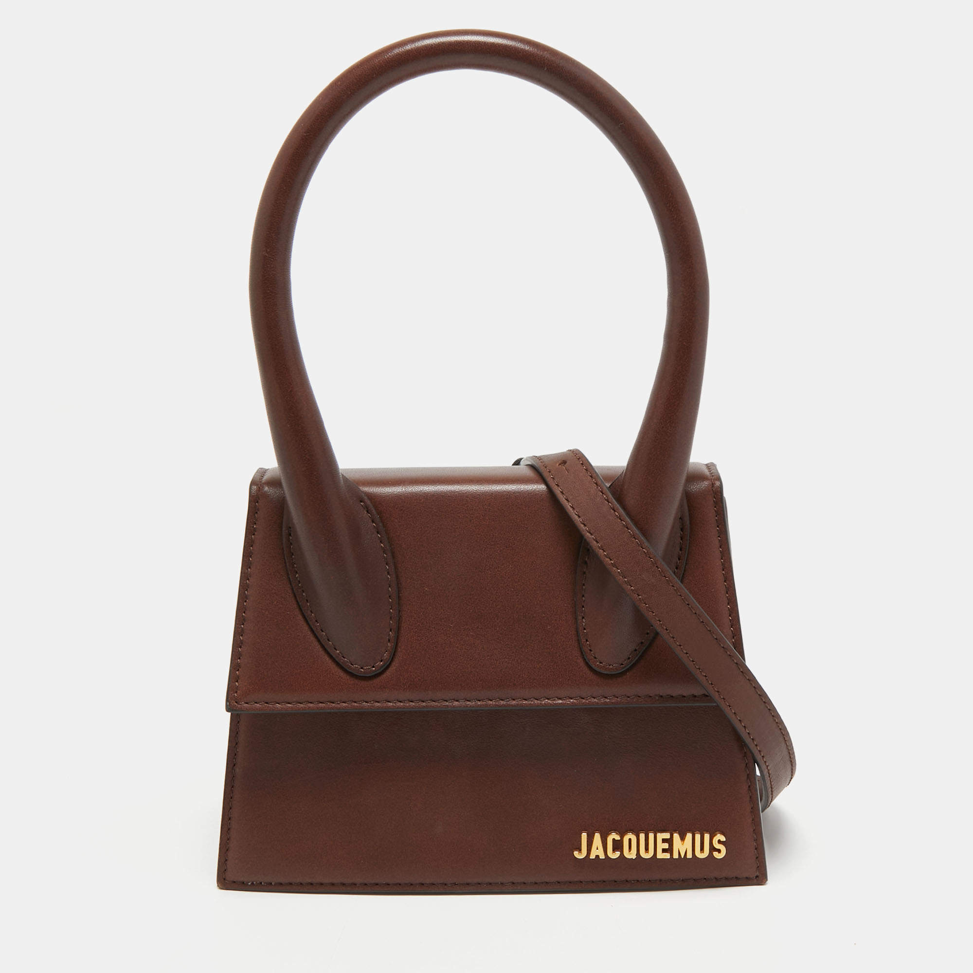 Pre Owned Jacquemus Dark Brown Leather Grand Le Chiquito Top Handle Bag