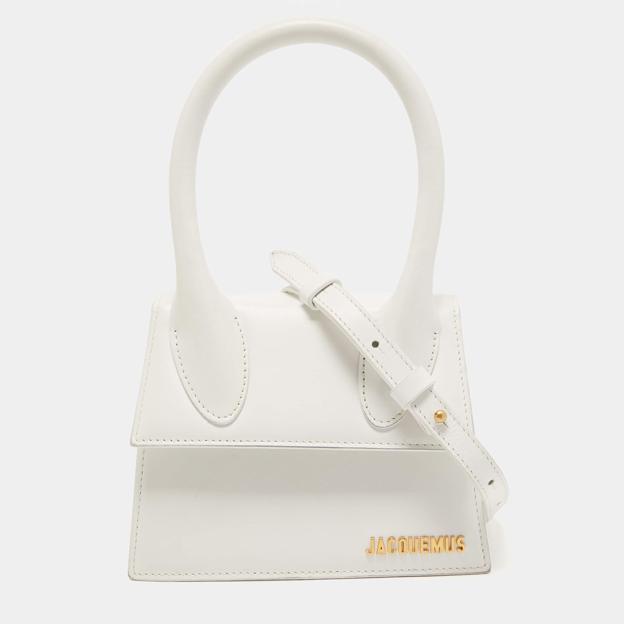 Pre Owned Jacquemus White Leather Le Chiquito Top Handle Bag
