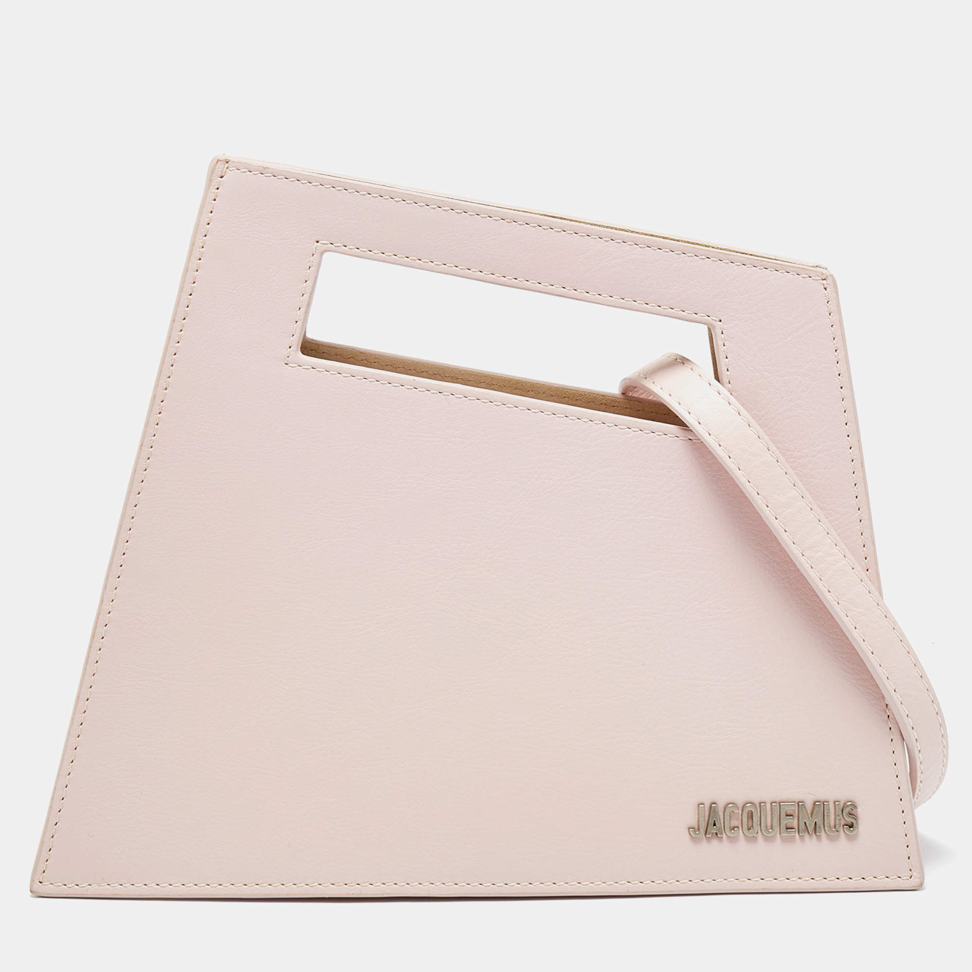 Pre Owned Jacquemus Pink Leather Asymmetrical Shoulder Bag 