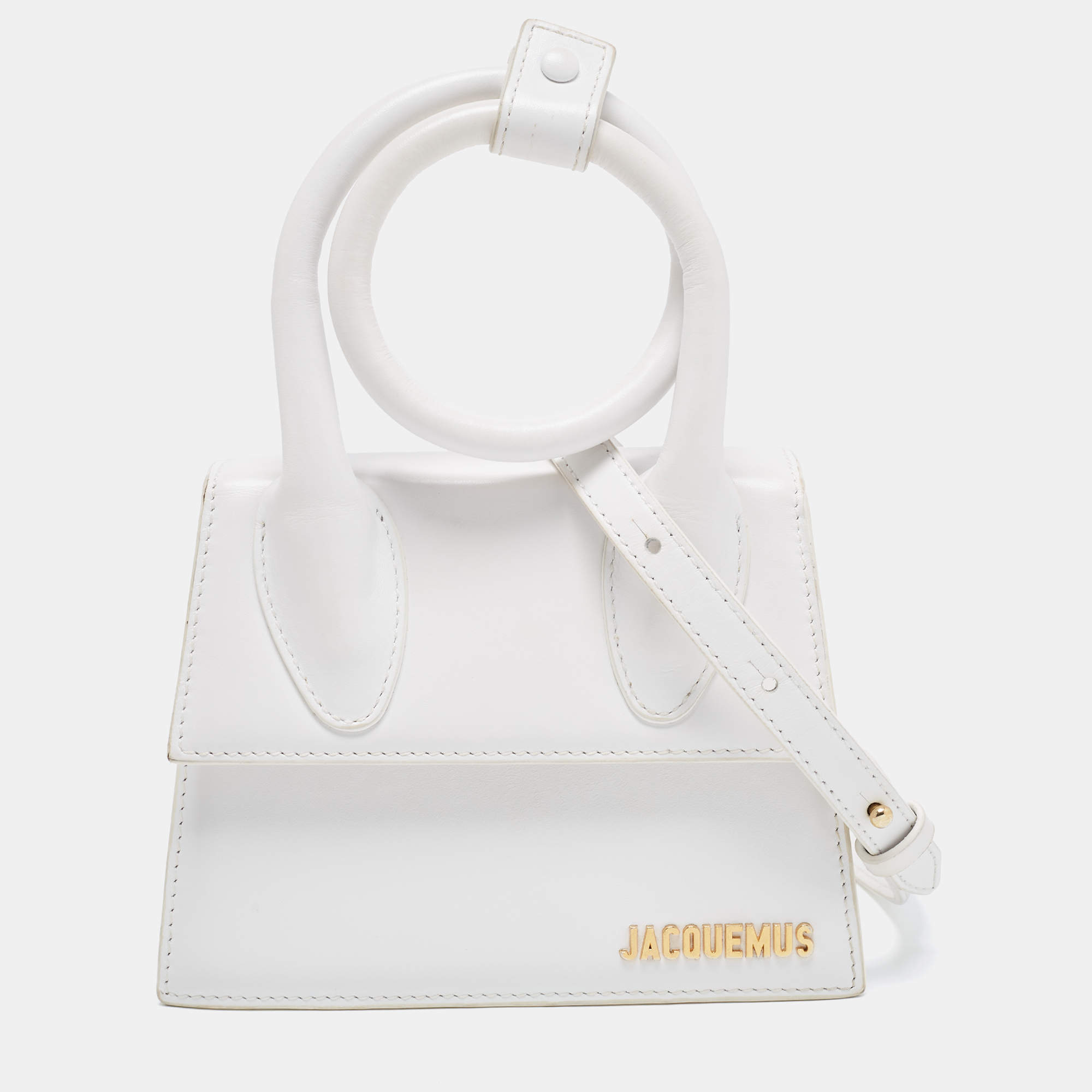 Jacquemus White Leather Le Chiquito Noeud Top Handle Bag