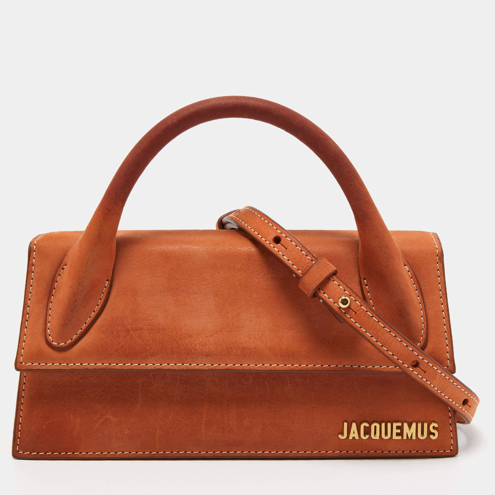 Pre Owned Jacquemus Tan Nubuck Leather Long Le Chiquito Top Handle Bag