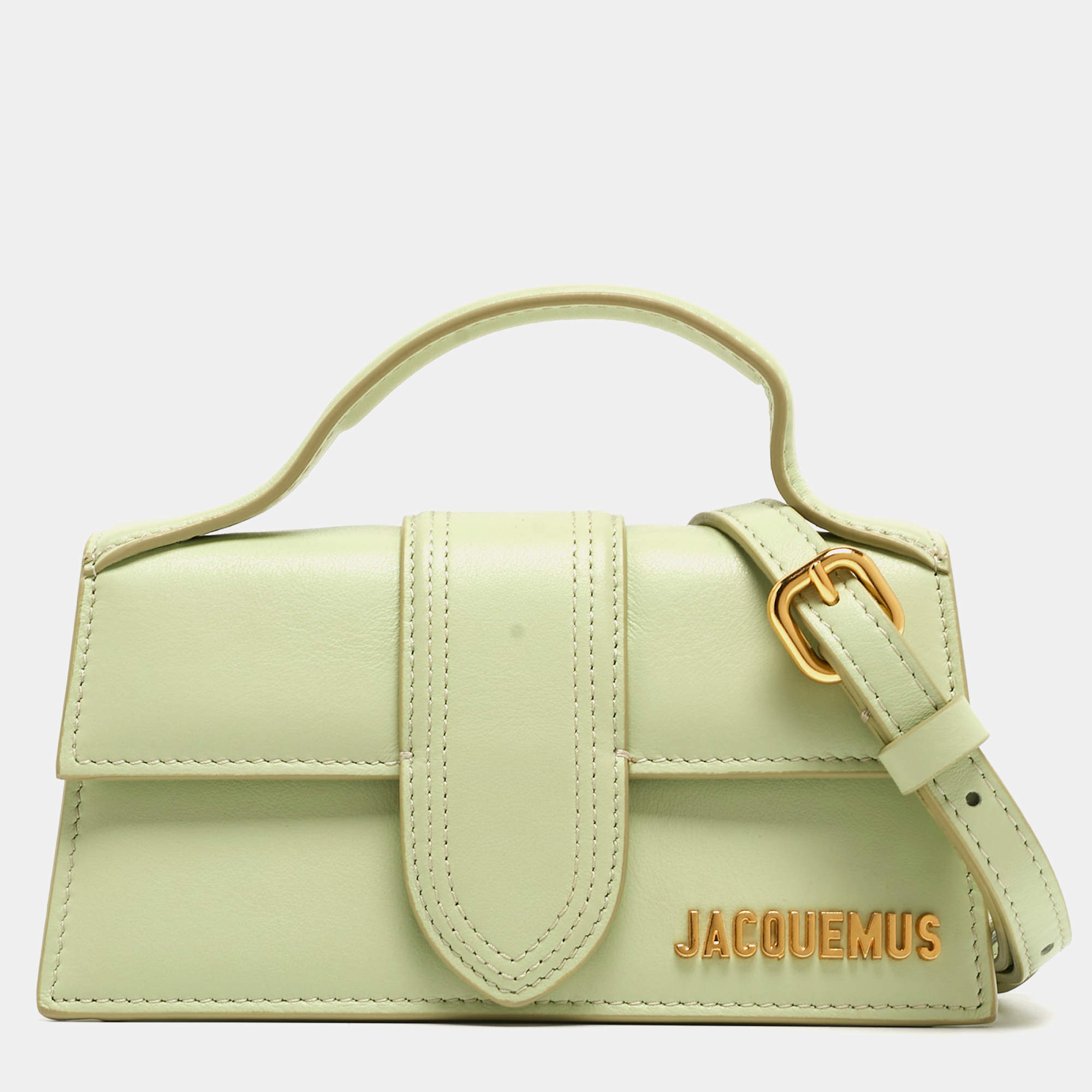 Jacquemus Pale Green Leather Le Bambino Mini Top Handle Bag.