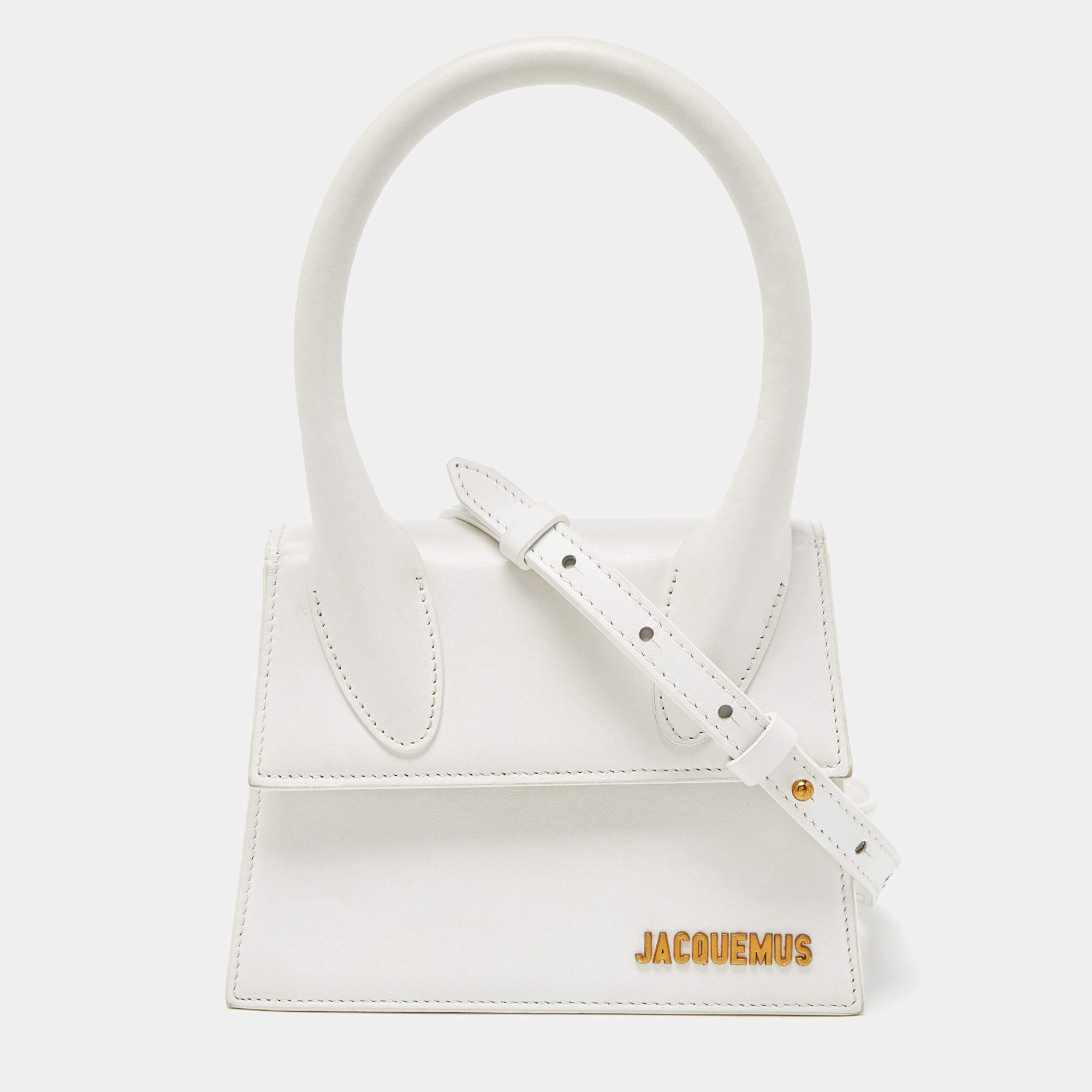 Pre Owned Jacquemus White Leather Le Chiquito Moyen Top Handle Bag