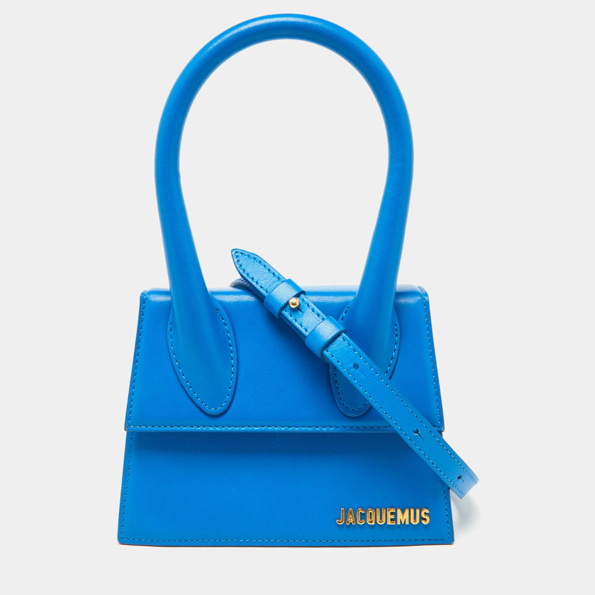 Pre Owned Jacquemus Blue Leather Le Chiquito Moyen Top Handle Bag