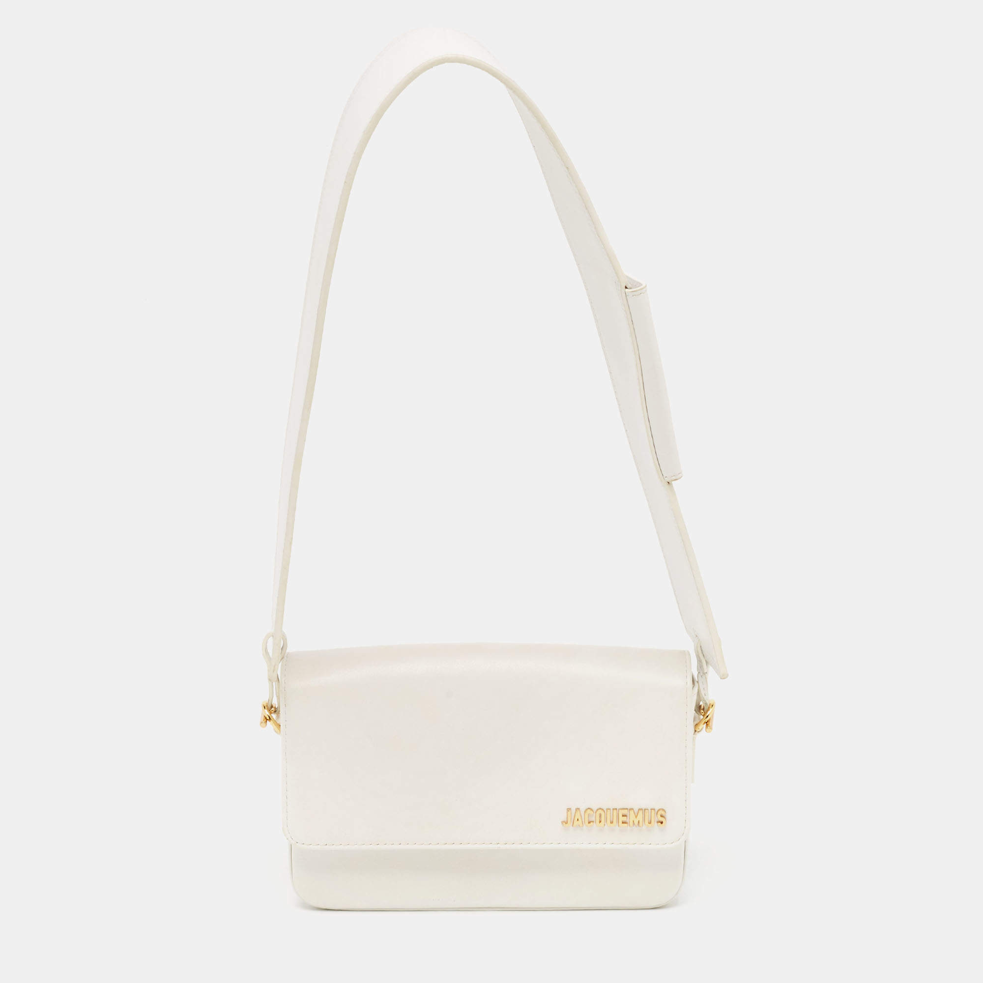 مملوكة مسبقًا Jacquemus White Leather Le Carinu Logo Shoulder Bag