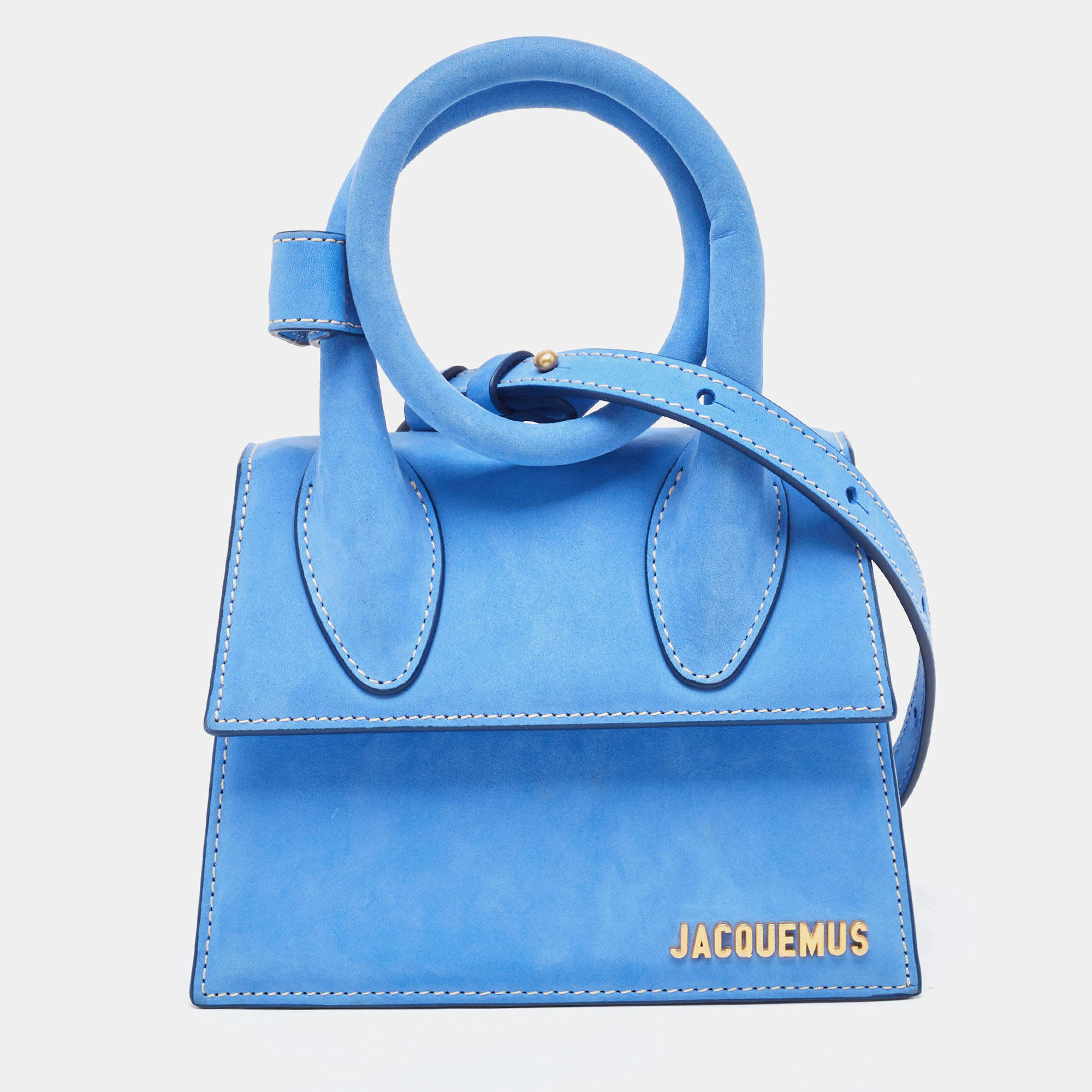Pre Owned Jacquemus Blue Nubuck Leather Le Chiquito Noeud Top Handle Bag