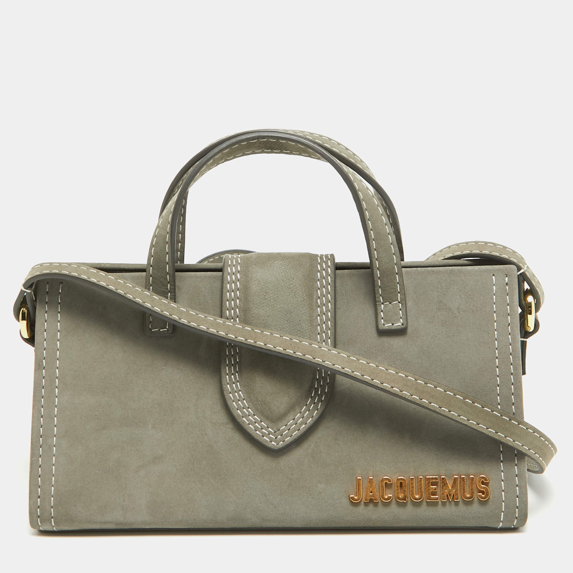 Pre Owned Jacquemus Grey Nubuck Leather Le Porte Lunettes Triangle Bag