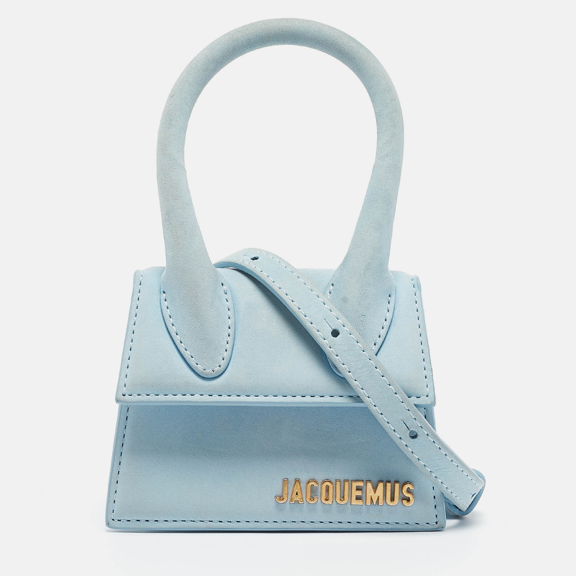 Pre Owned Jacquemus Light Blue Nubuck Leather Mini Le Chiquito Top Handle Bag