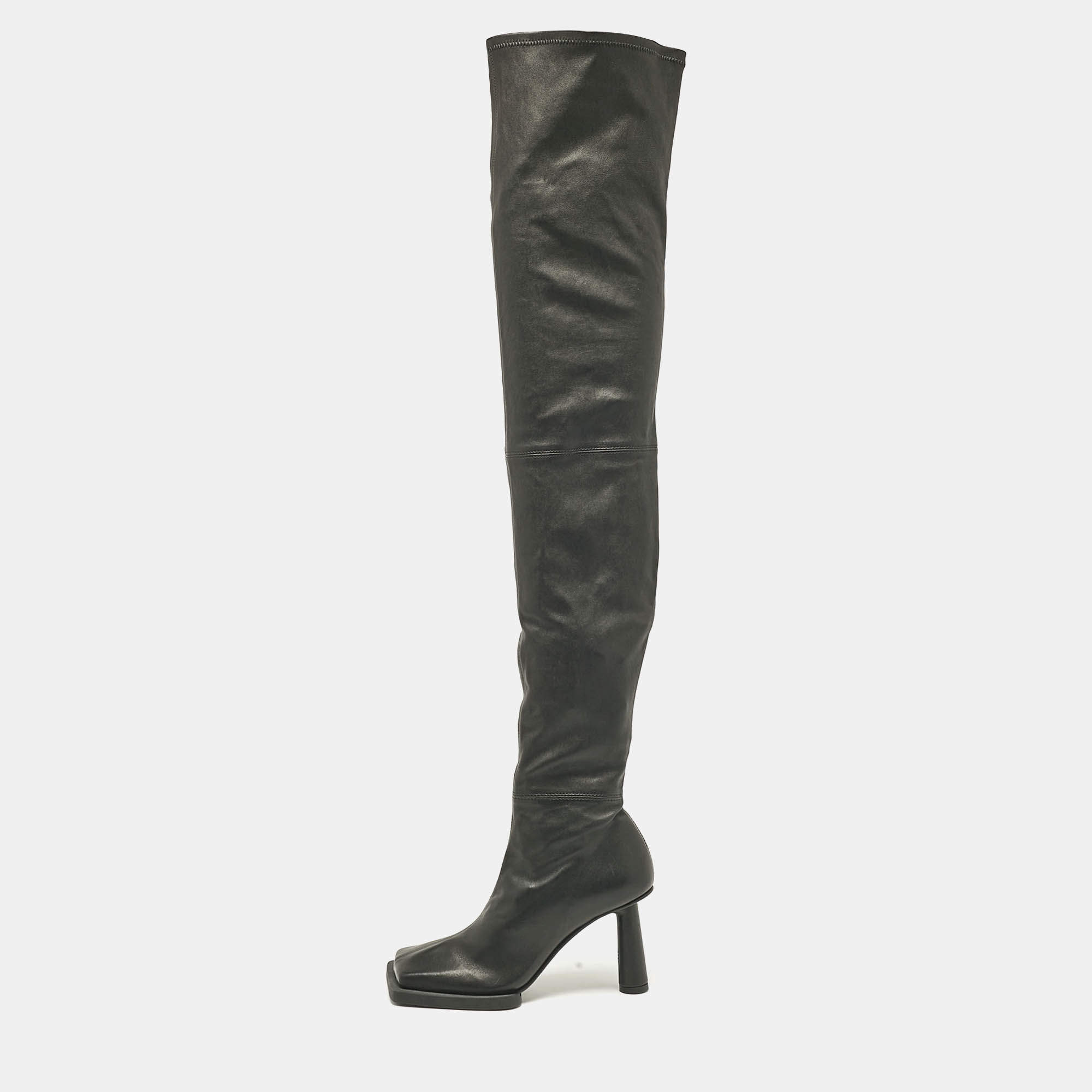 Jacquemus Black Leather Carré Ronds Over The Knee Boots Size 36