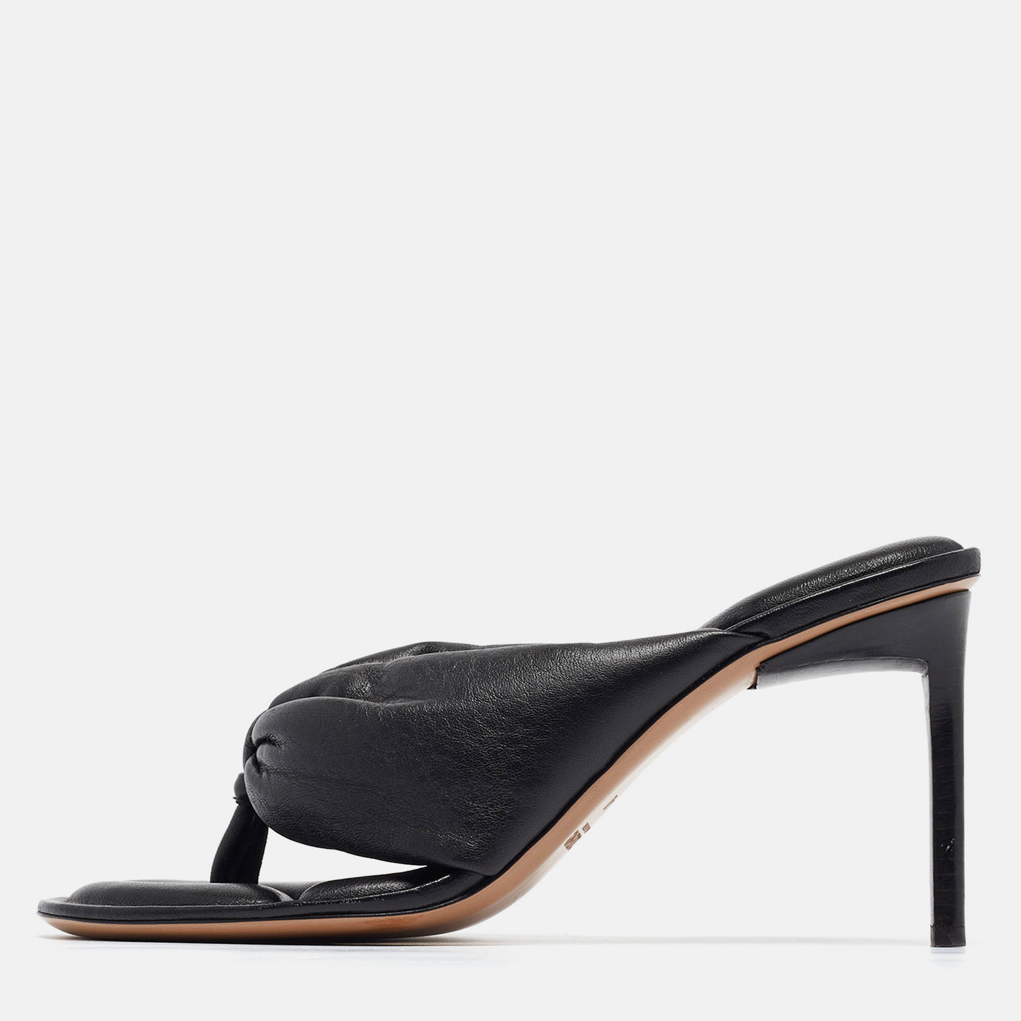 Jacquemus Black Leather Puffy Thong Sandals Size 40