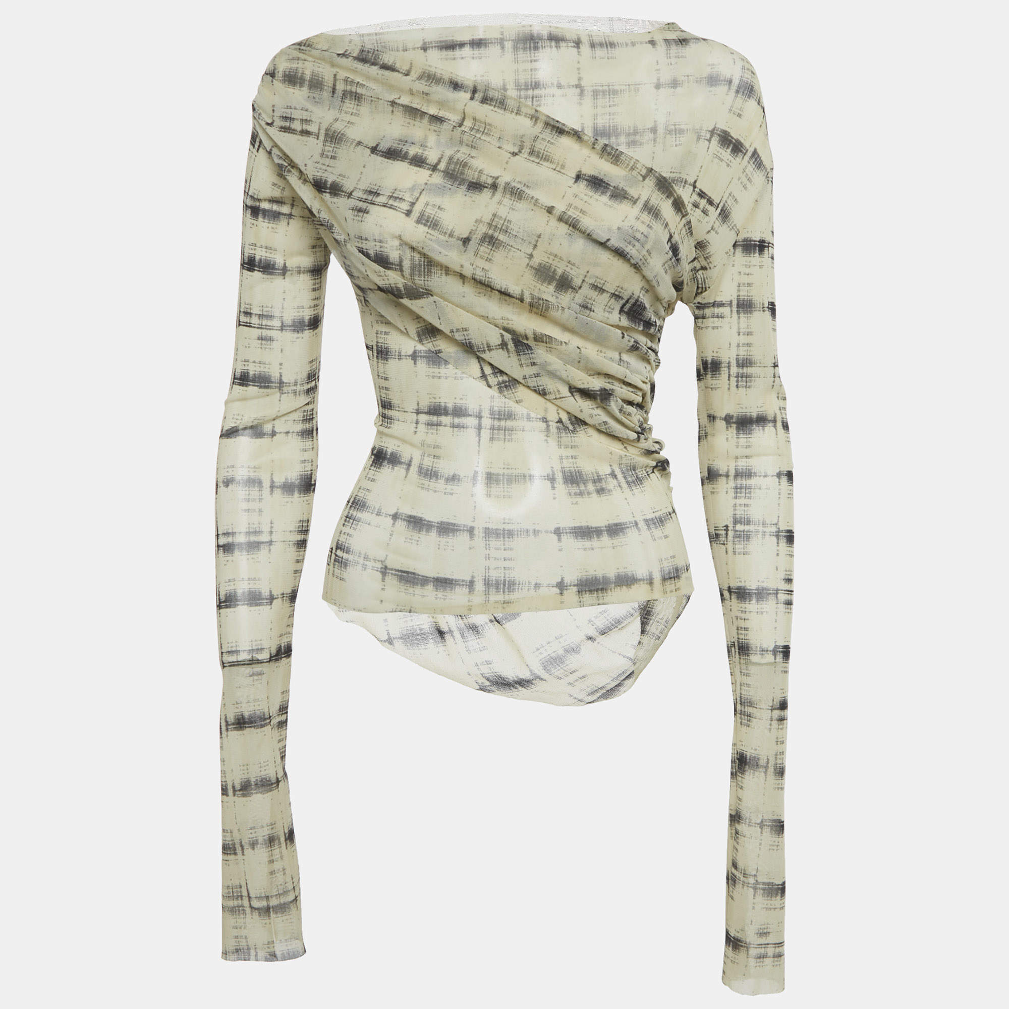 Pre Owned توب شفاف جايد كروبر بيج فاتح مطبوع بشبكة بتفاصيل درابيه مقاس صغير (سمول)