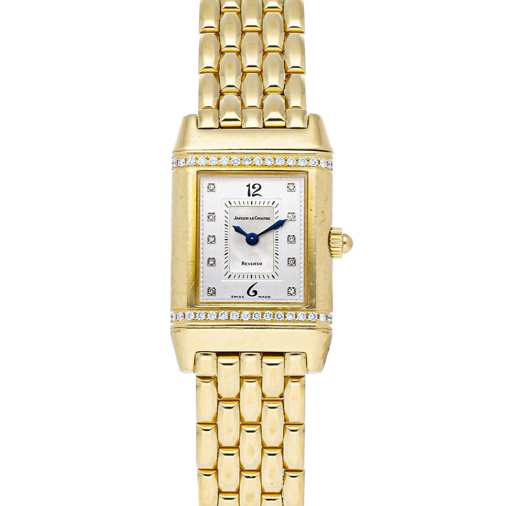 Jaeger LeCoultre Silver Diamonds 18K Yellow Gold Reverso Florale Q2651402 Women's Wristwatch 33 x 21 MM