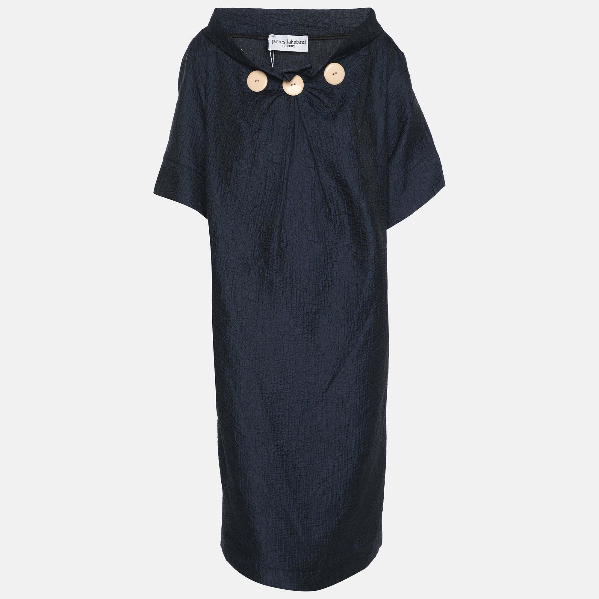Pre Owned James Lakeland Navy Blue Jacquard Button Waffle Mini Dress XXL
