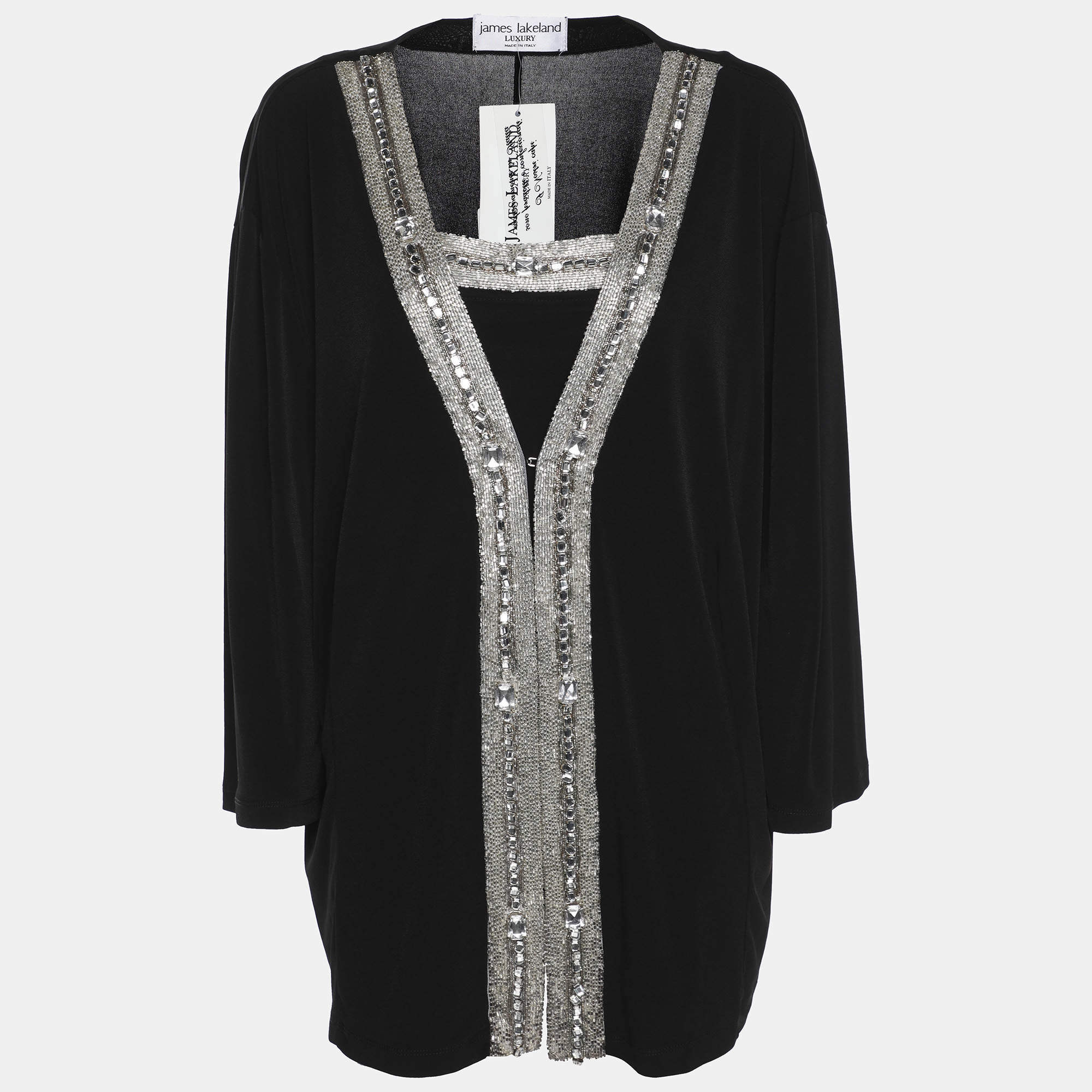 Pre Owned James Lakeland Black Jersey Embellished Cardigan XL
