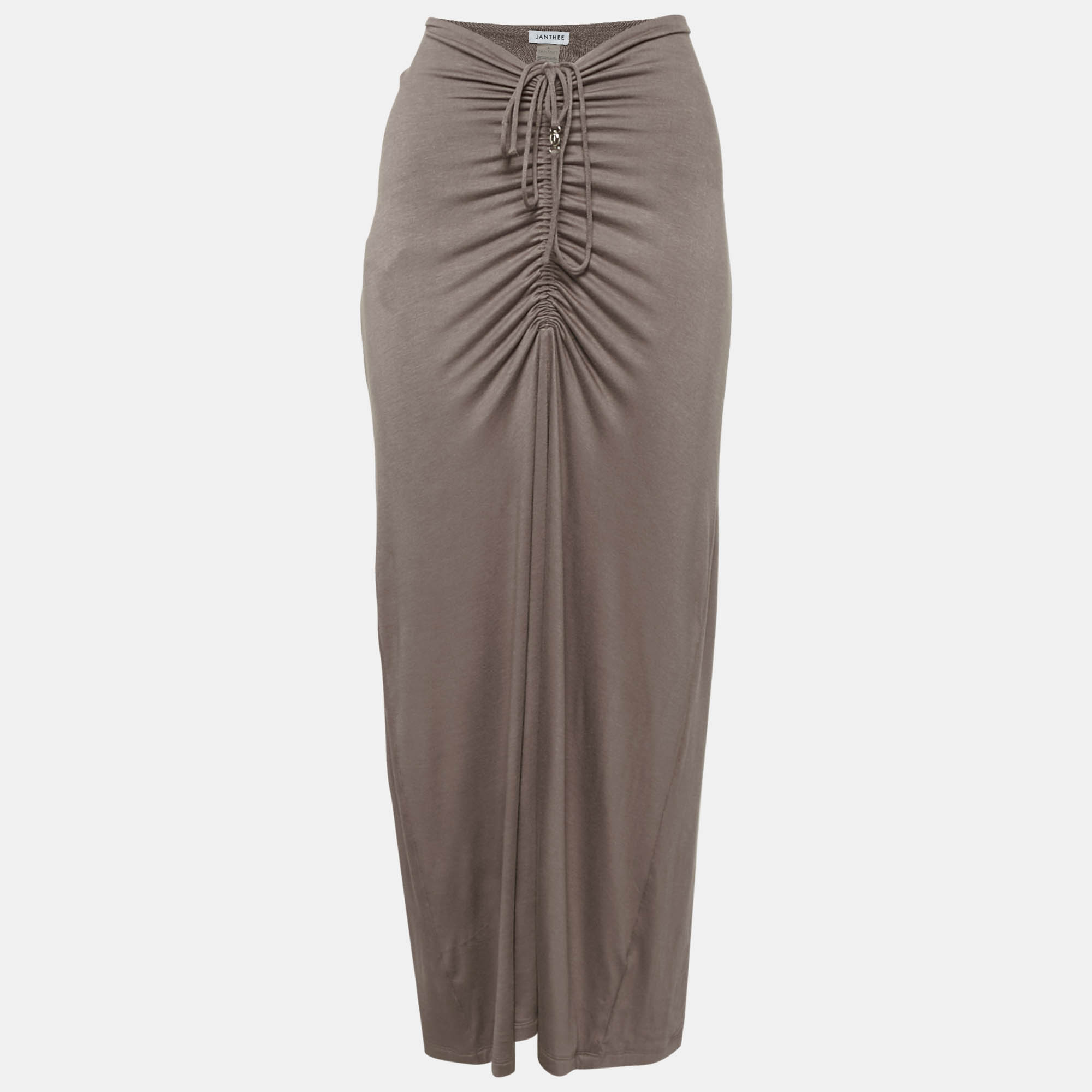 Pre Owned Janthee Brown Jersey Ruched Maxi Skirt S