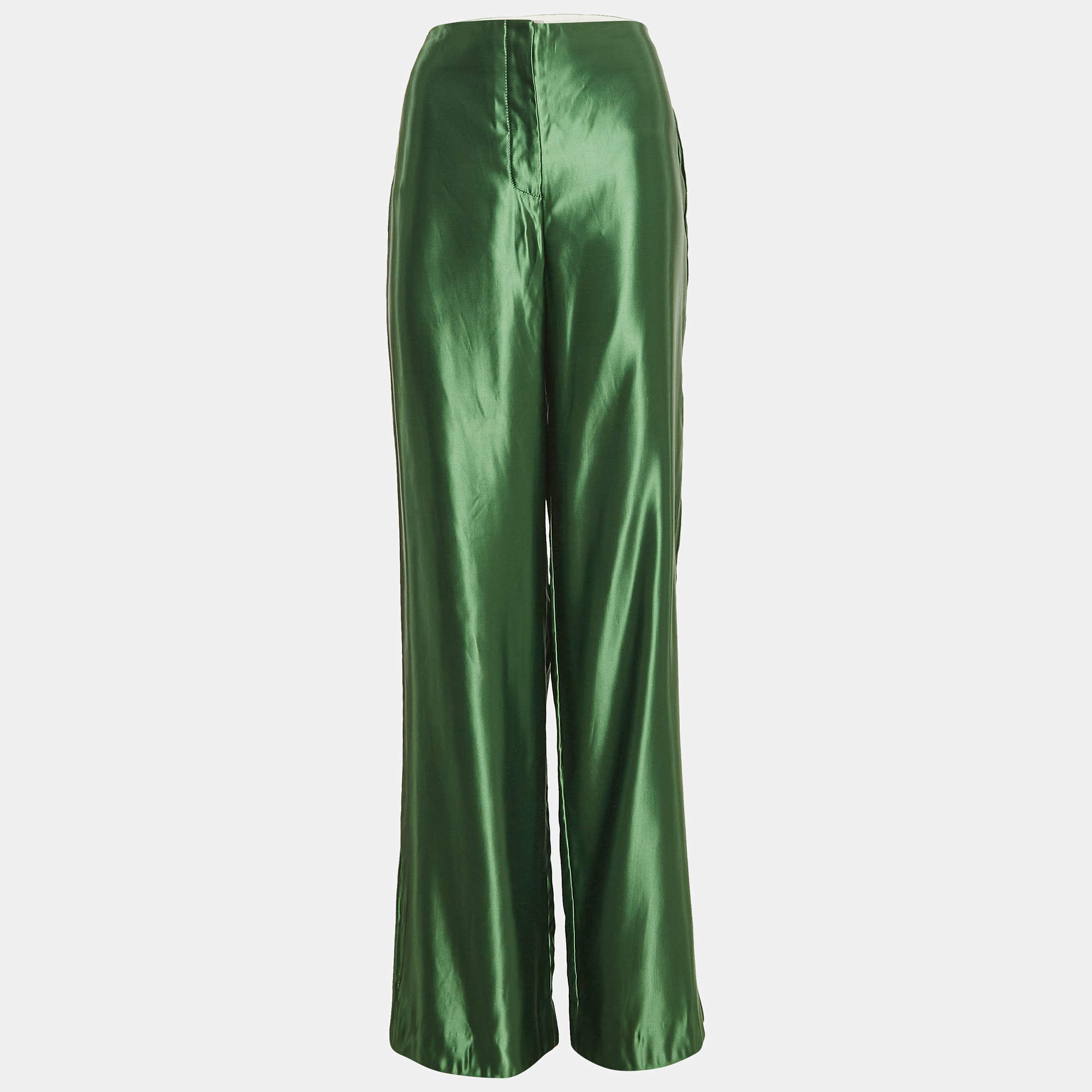 Jason Wu Green Satin Silk Wide Leg Pants L