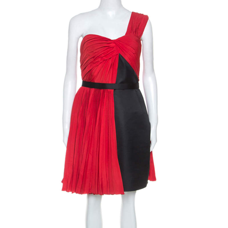 Jason Wu Red Crepe Pleated One Shoulder Dress L