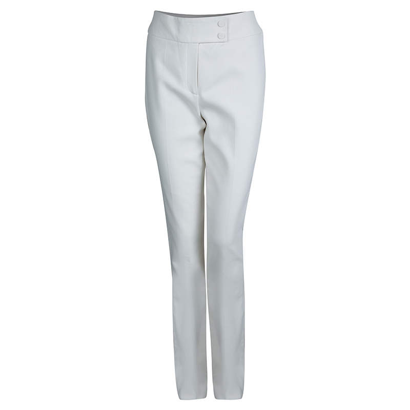 Pre Owned بنطلون جيسون وو قطن تويل أبيض بقصة مستقيمة S