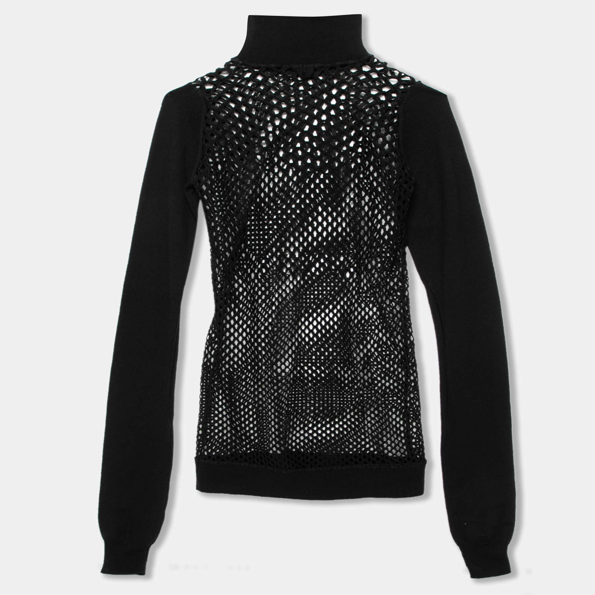 Pre Owned Jean Paul Gaultier Maille Black Patterned Open Knit Long Sleeve Sweater S