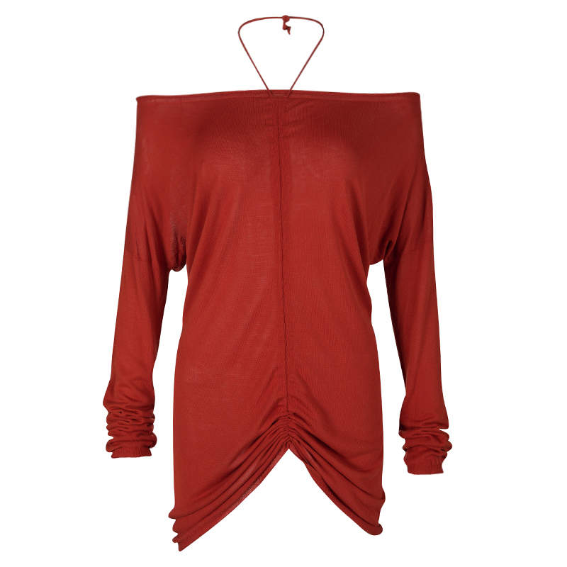 Pre Owned Jean Paul Gaultier Tomato Red Knit Ruched Long Sleeve Top L