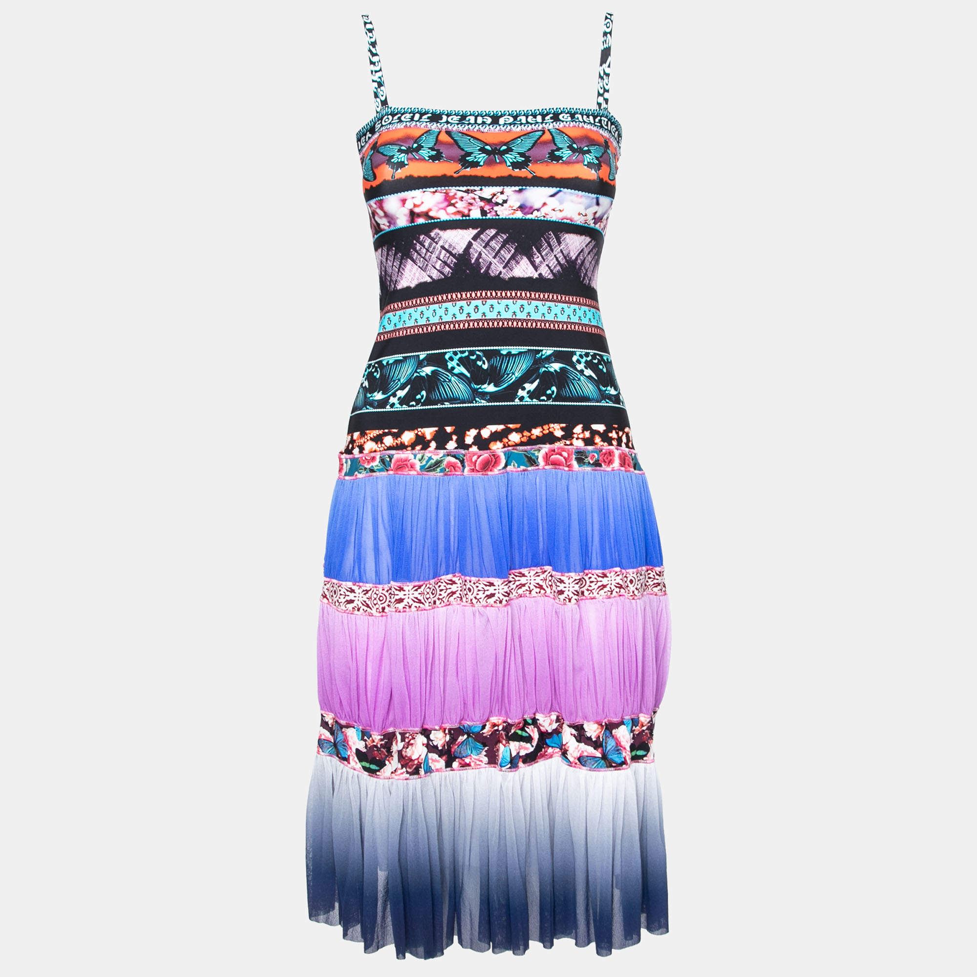Jean Paul Gaultier Soleil Multicolor Digital Print Tiered Cami Dress XS