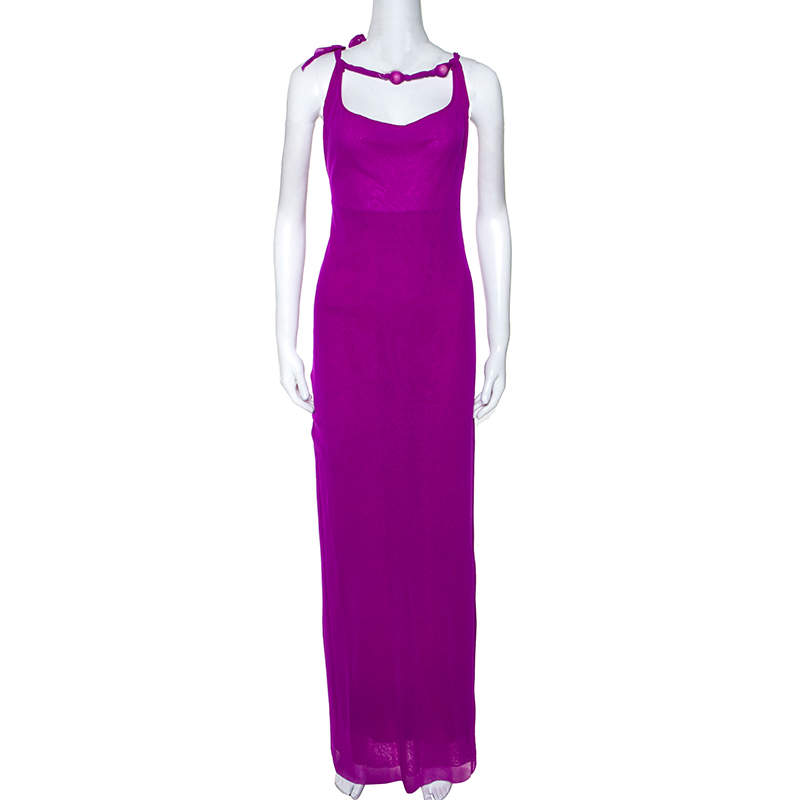 Jean Paul Gaultier Soleil Purple Stretch Beaded Neck Detail Maxi Dress L