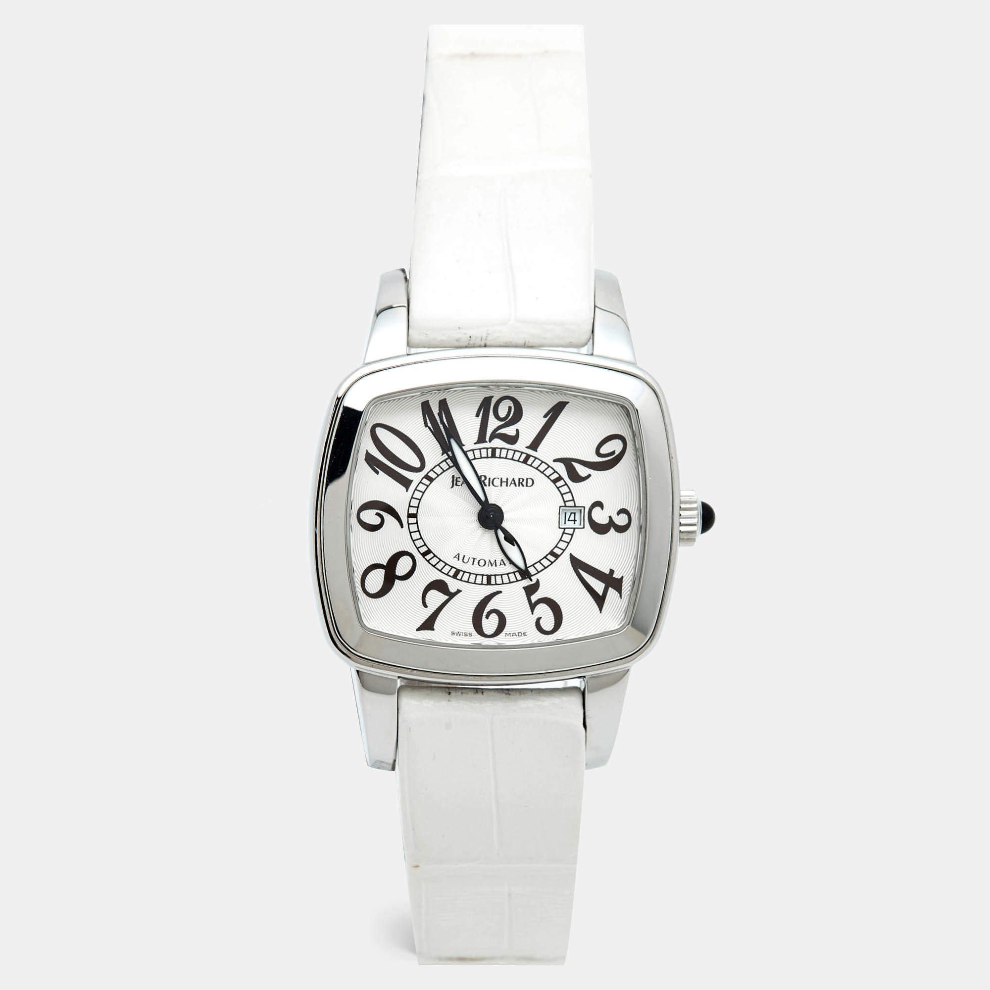 مملوكة مسبقًا JeanRichard TV Screen Ref. 26113 Silver Dial Stainless Steel Alligator Leather Women's Wristwatch 32 mm