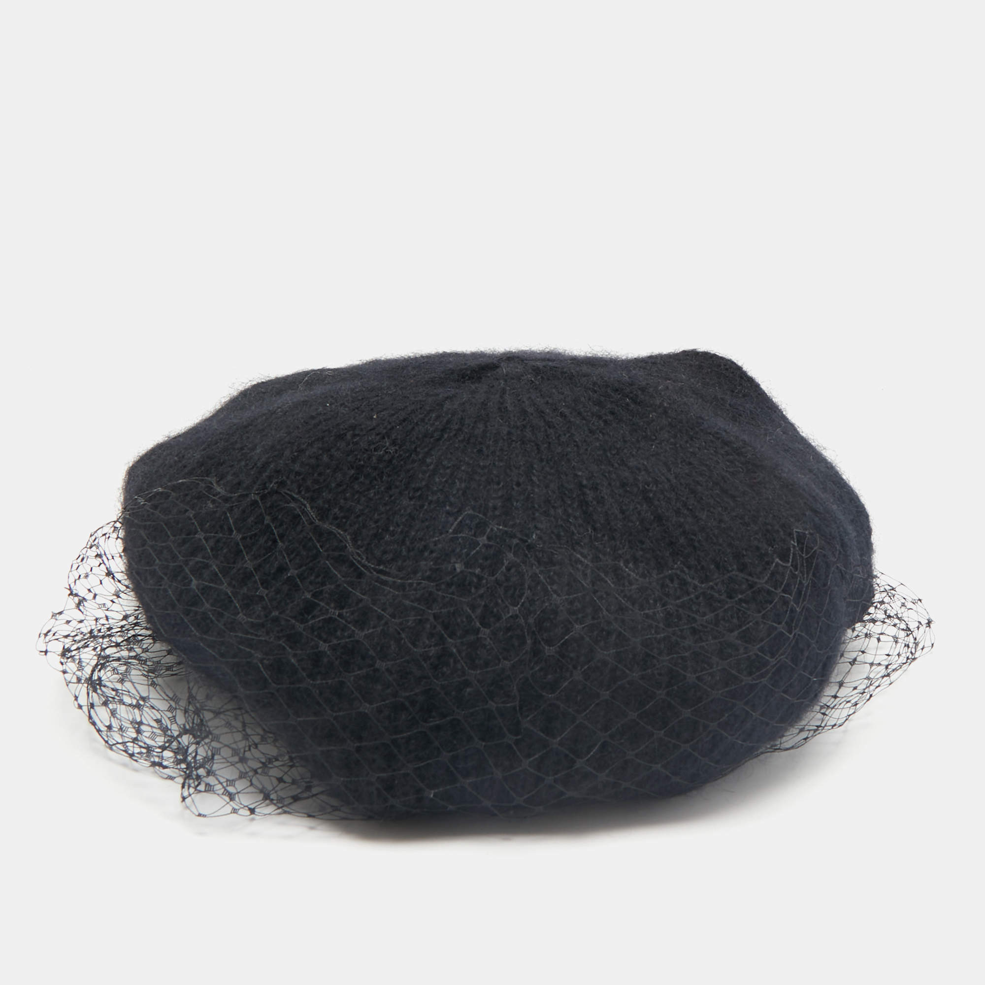 Jennifer Behr Black Wool Knit Veil Trim Beanie One Size 