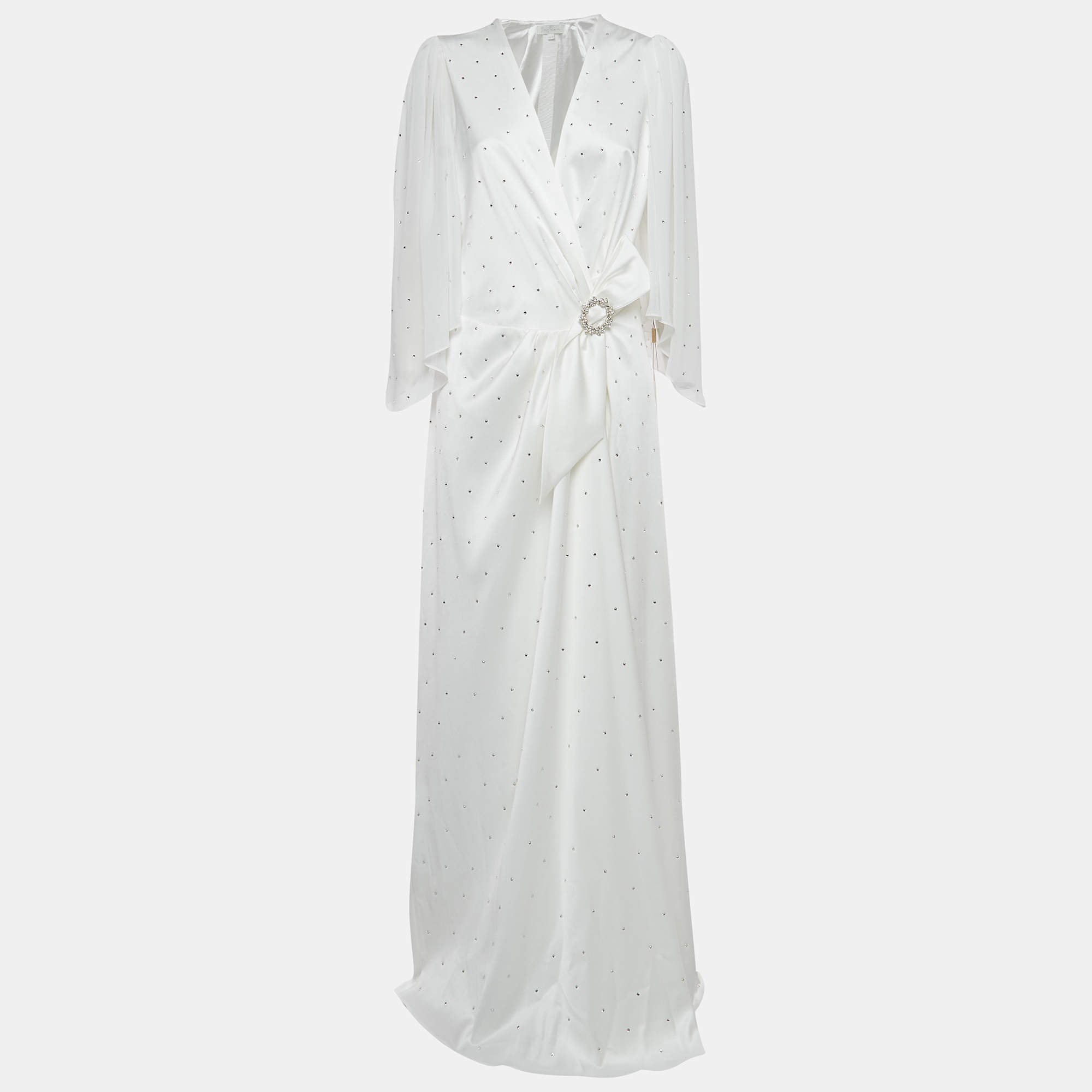  Jenny Packham Ivory White Satin Crystal Embellished Bridal Gown L