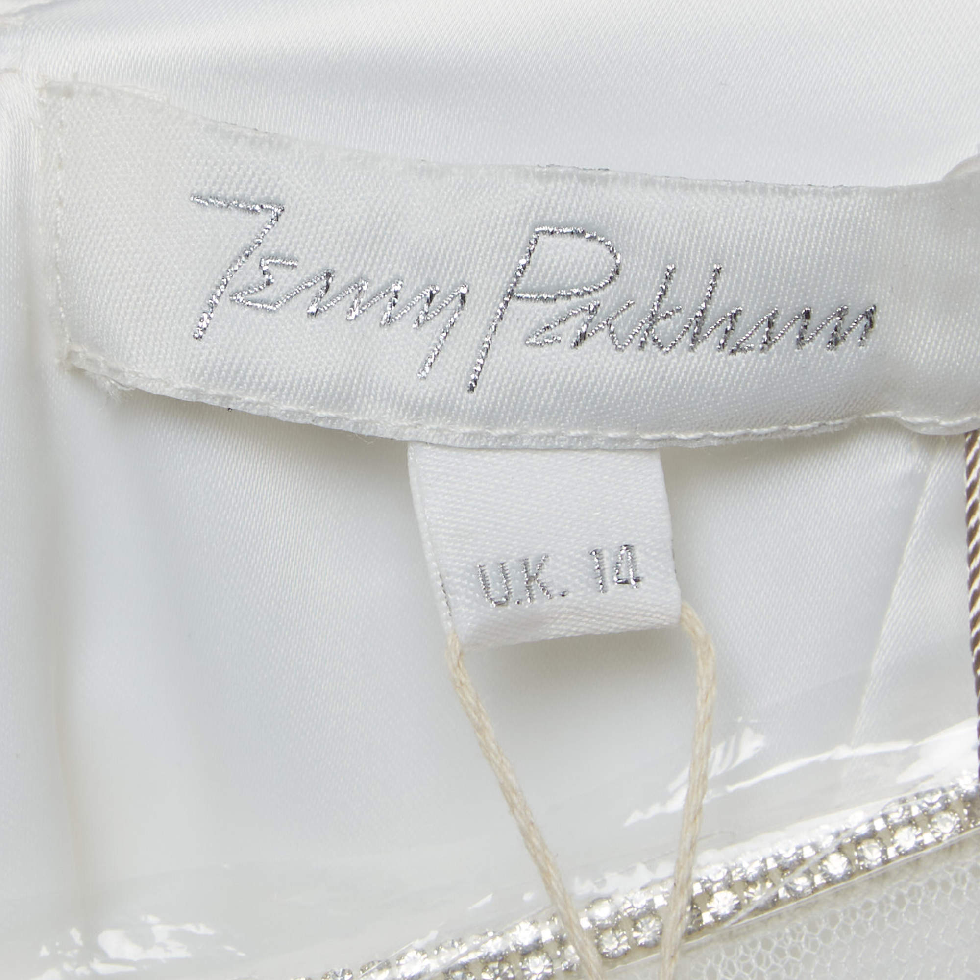Pre Owned  Jenny Packham White Crystal Embellished Tulle and Crepe Tulip Midi Dress L