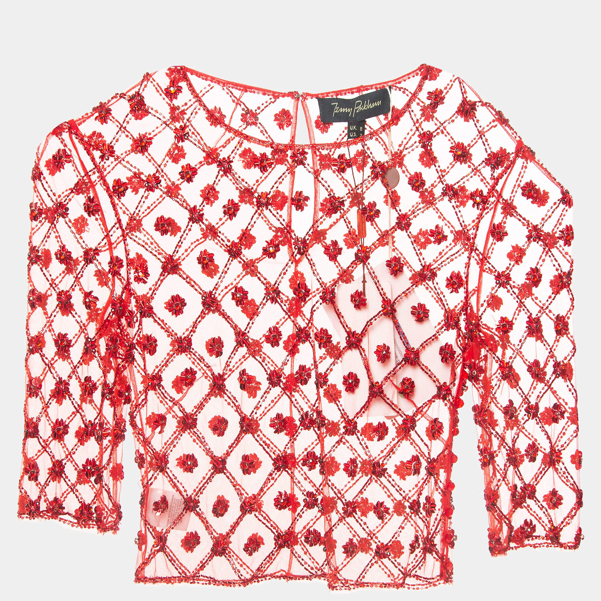 Jenny Packham Robin Red Embroidered Tulle Blouse S
