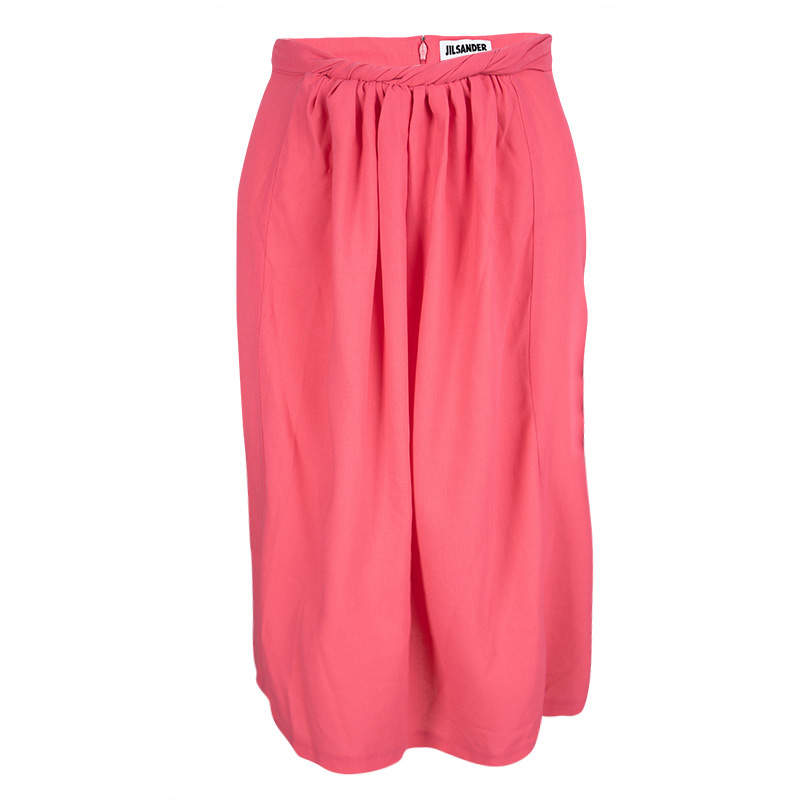 Jil Sander Pink Wool Twist Front Detail Skirt M