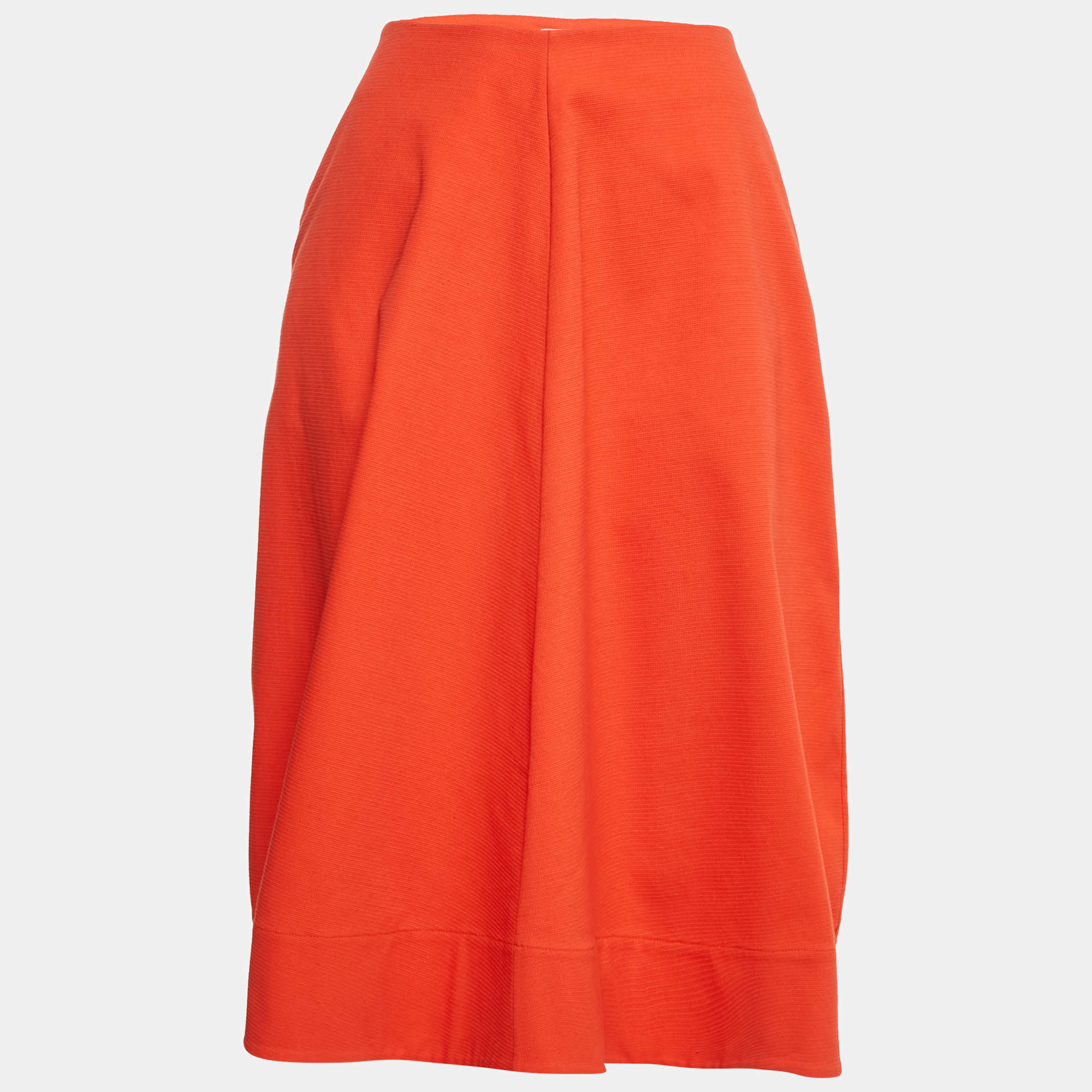 Pre Owned Jil Sander Orange Cotton Midi Skirt M