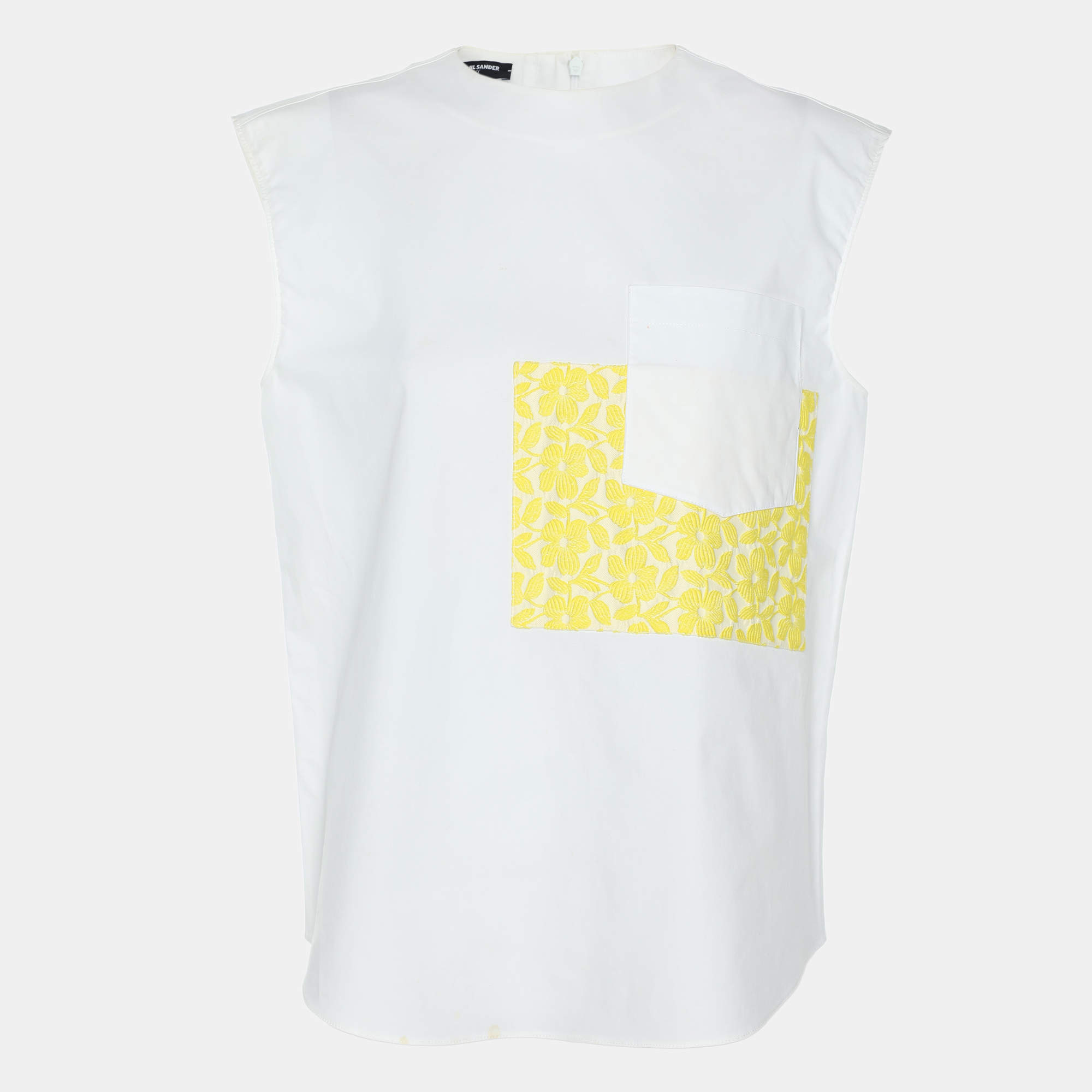 Pre Owned Jil Sander White Stretch Cotton Top S