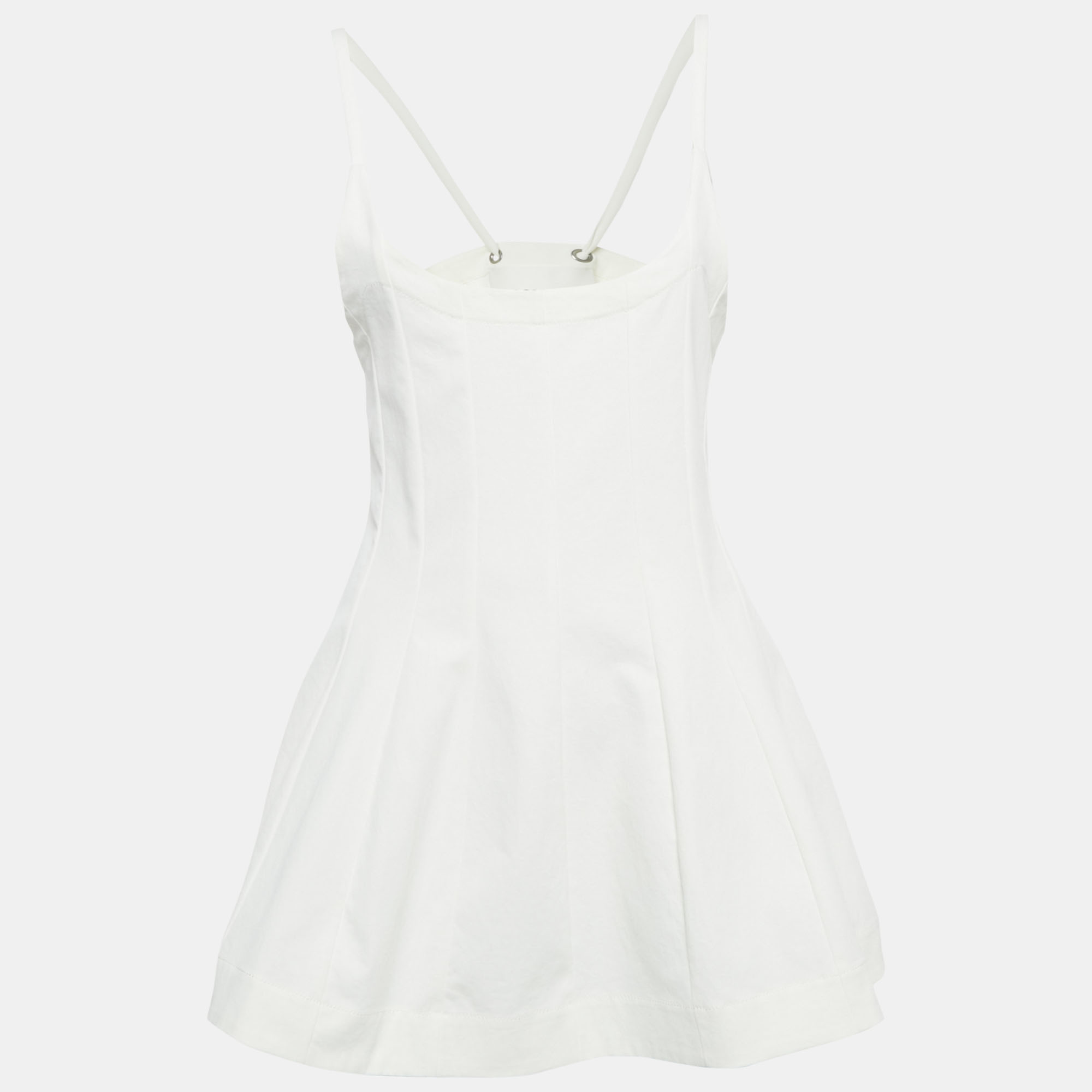 Pre Owned Jil Sander White Stretch Gabardine Paneled Mini Dress M