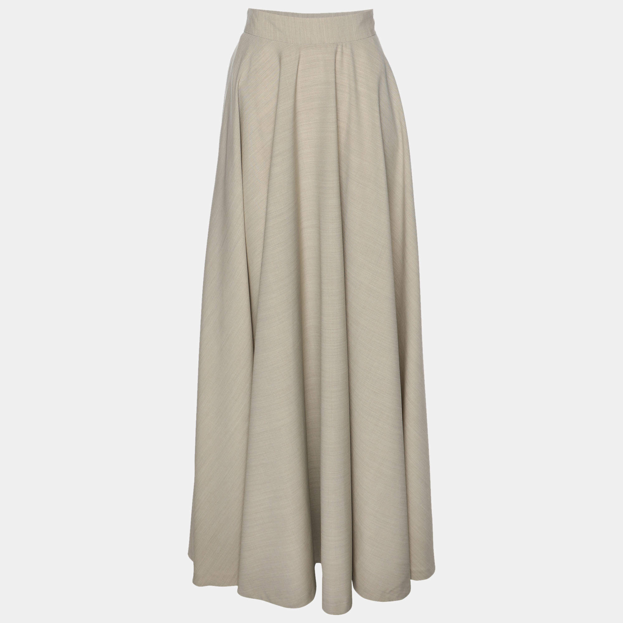 Pre Owned Jil Sander Grey Wool Maxi Skirt S